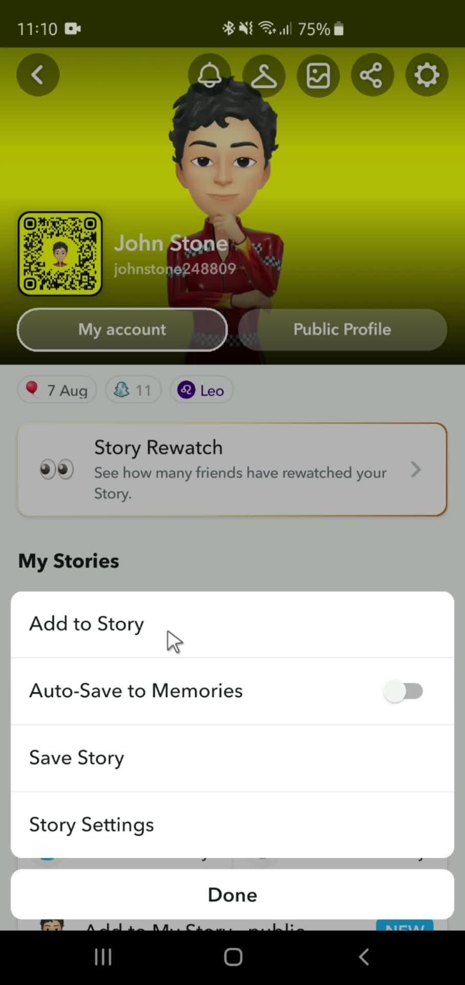 Adding stories on Snapchat video thumbnail