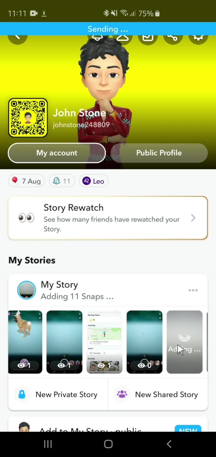 Adding stories screenshot