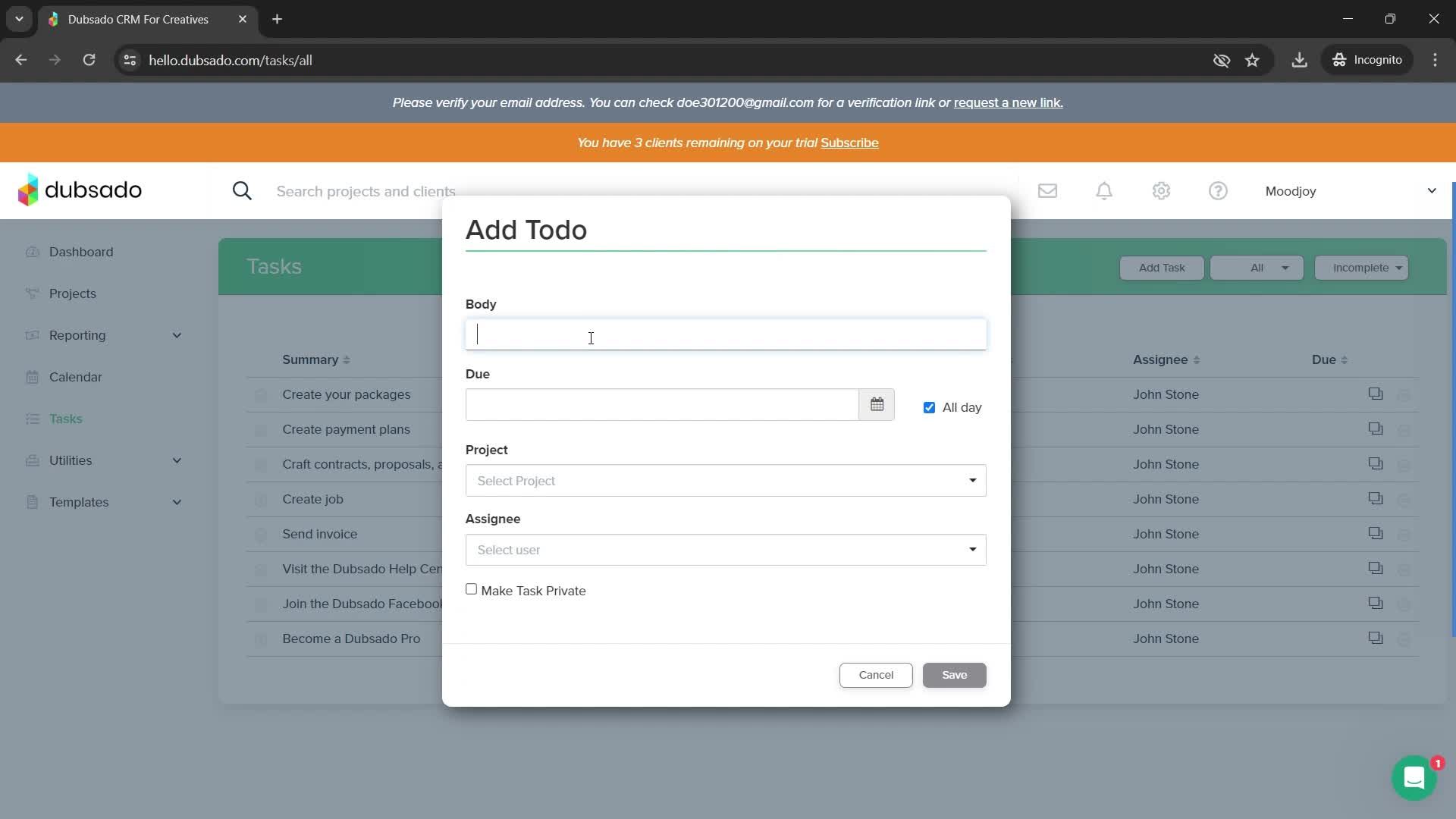 Creating a task screenshot