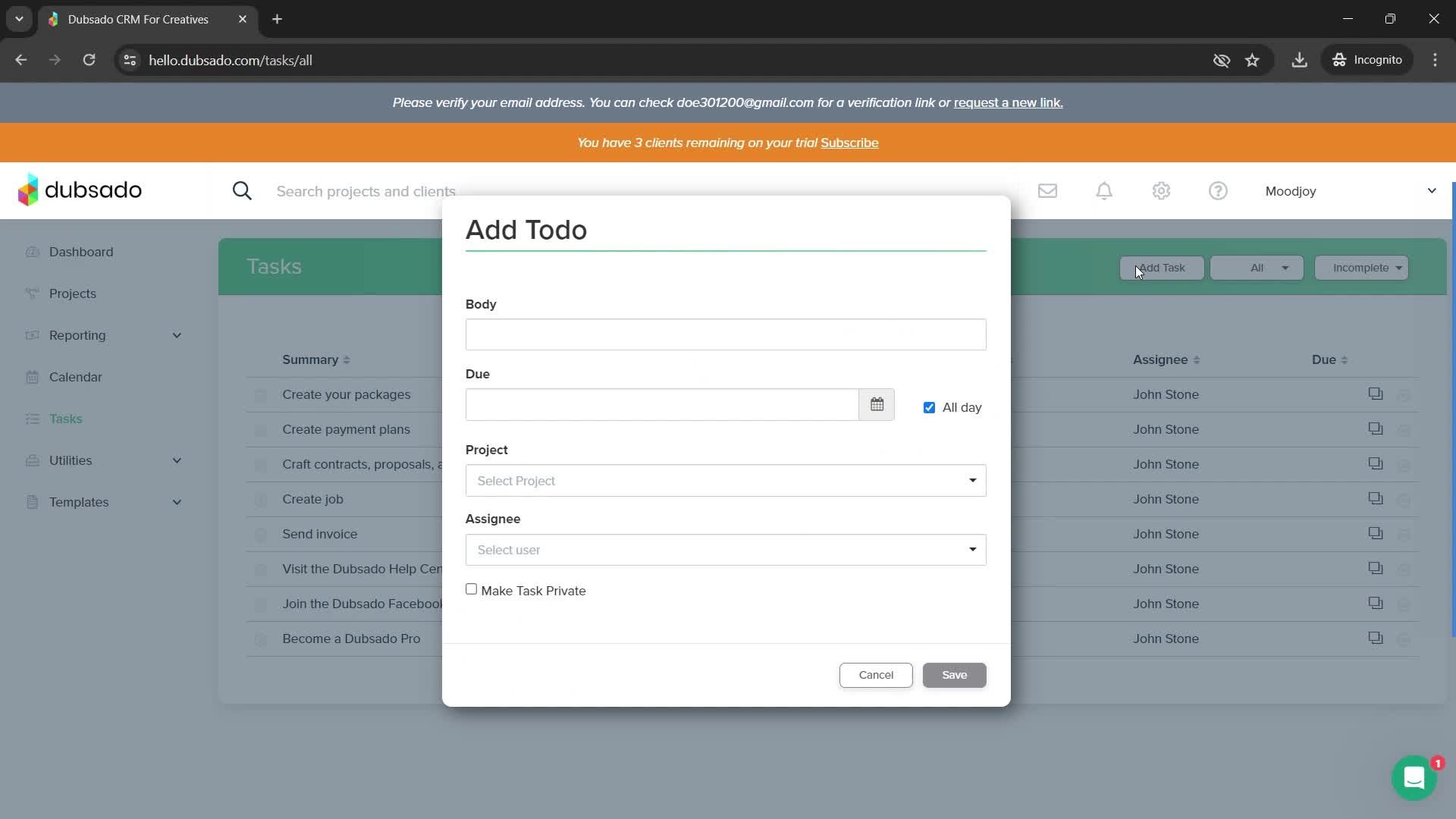 Creating a task screenshot