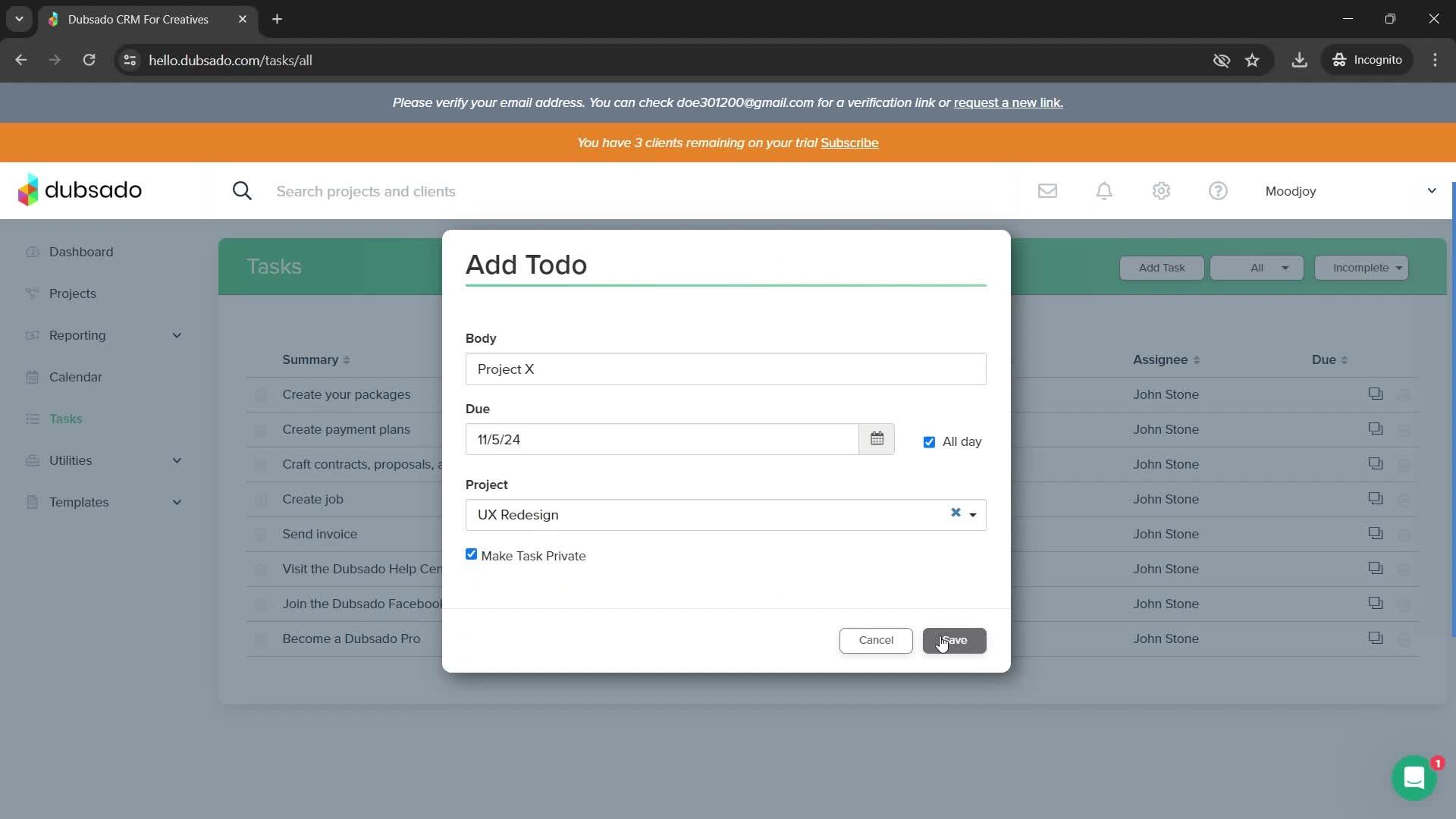 Creating a task screenshot