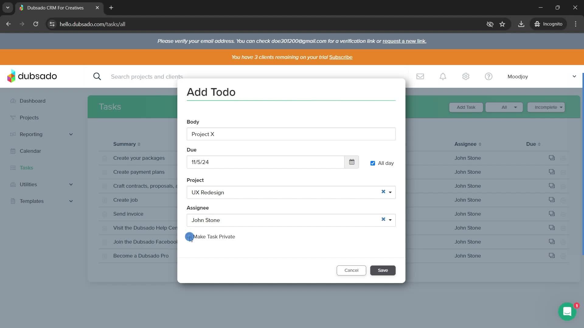 Creating a task screenshot
