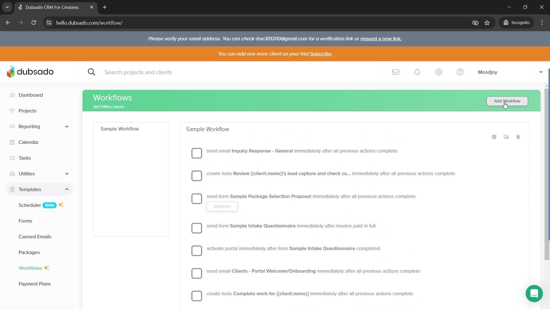 Creating a workflow screenshot