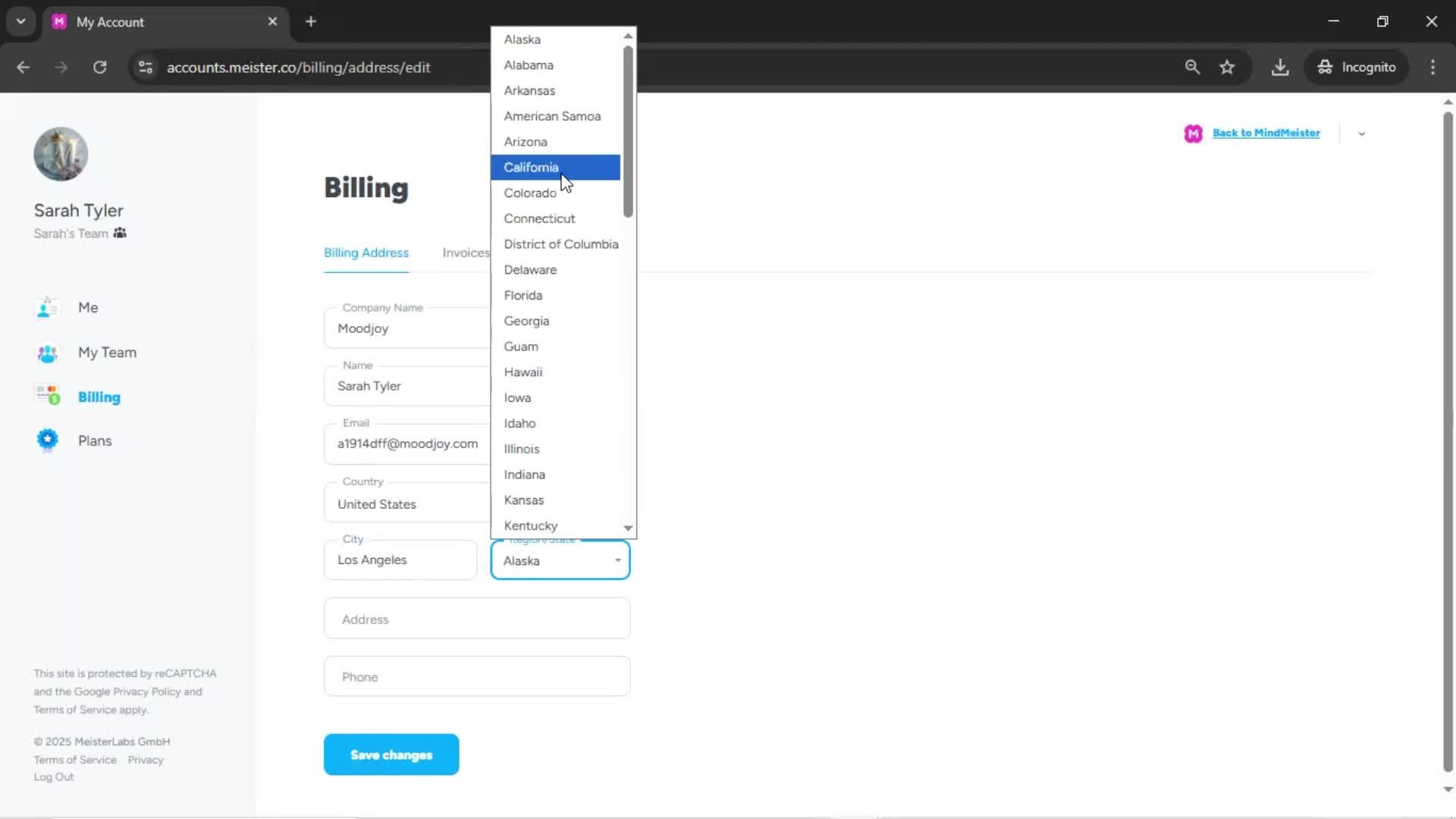 Adding billing address screenshot