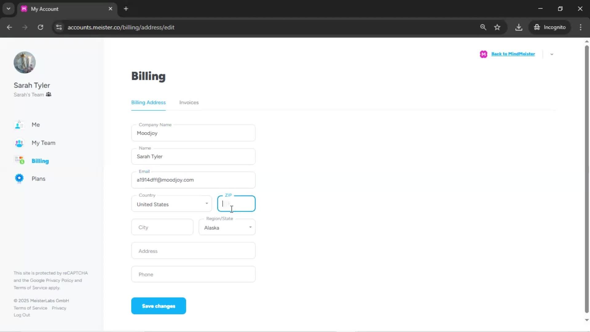 Adding billing address screenshot