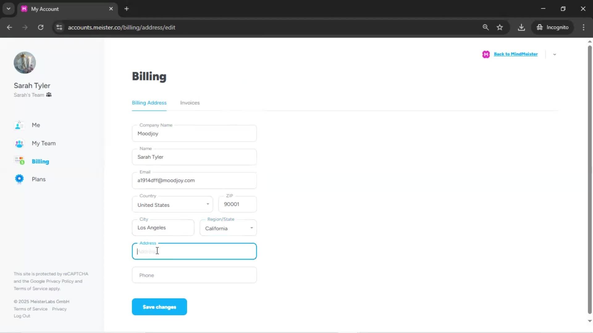 Adding billing address screenshot