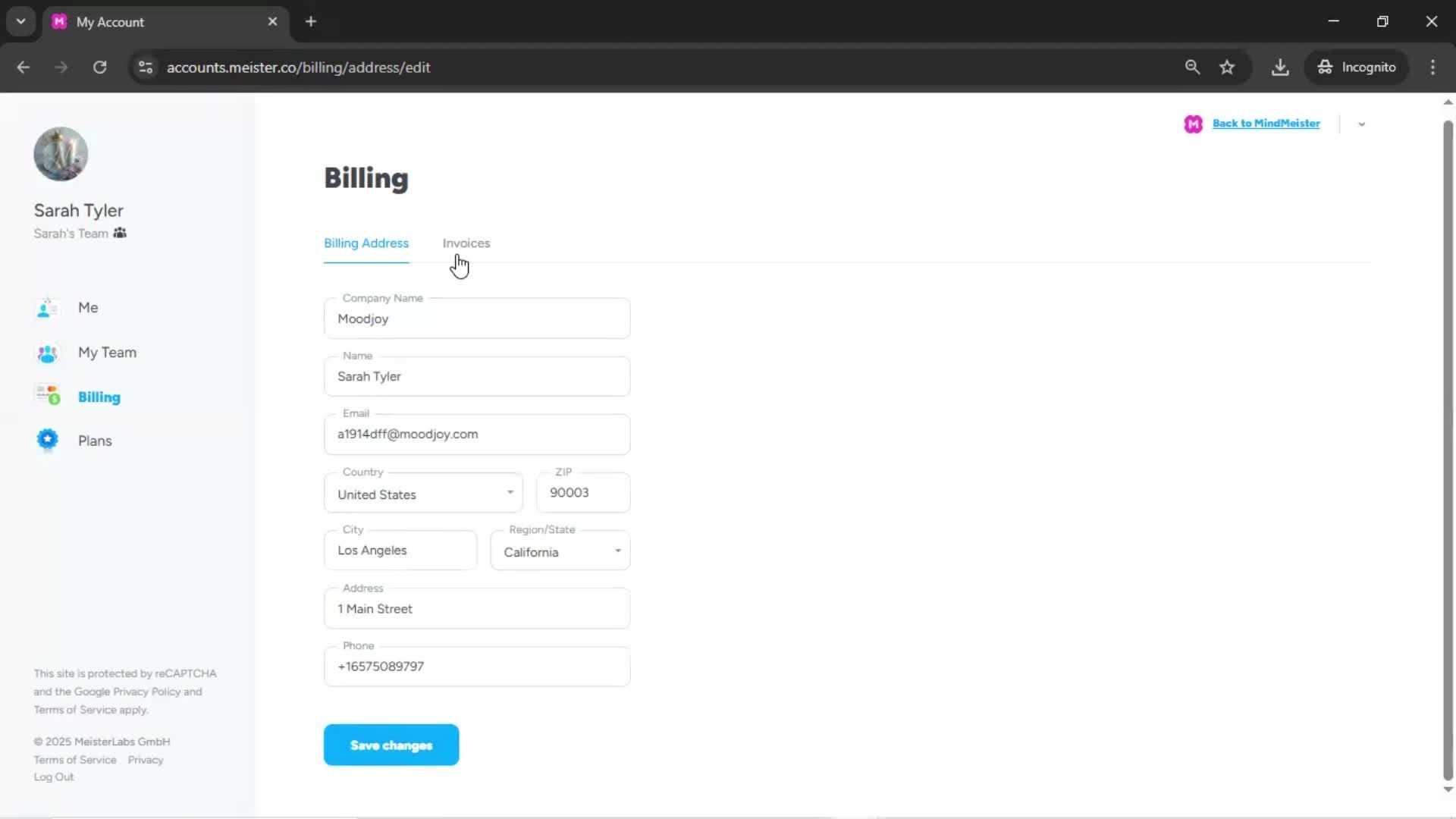 Adding billing address screenshot