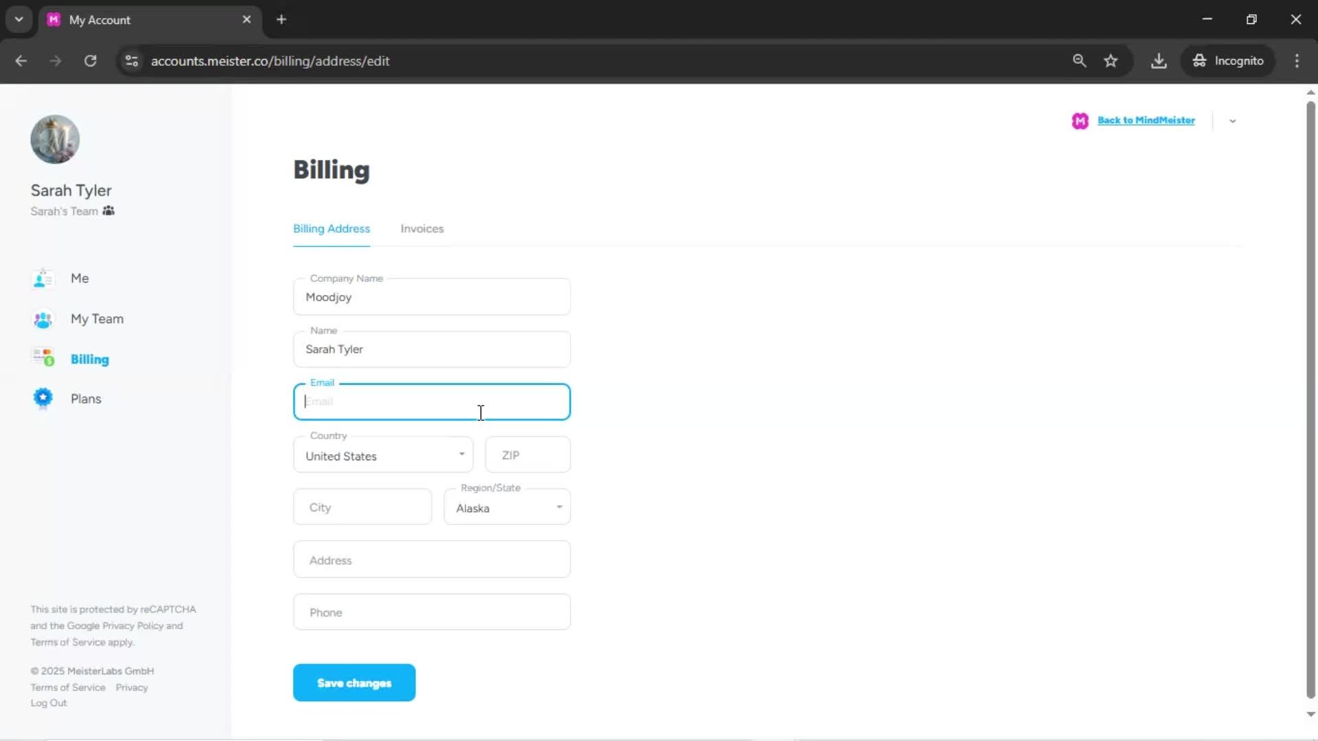 Adding billing address screenshot