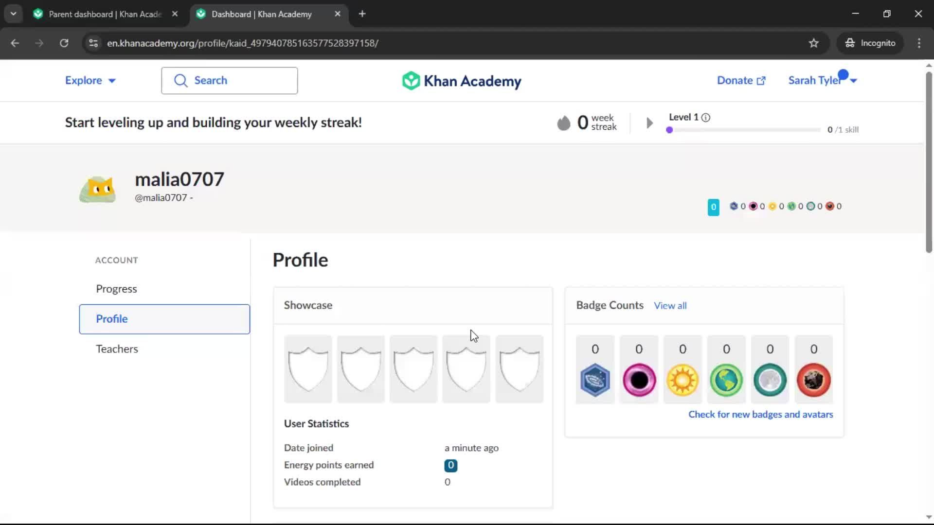 Adding a child screenshot