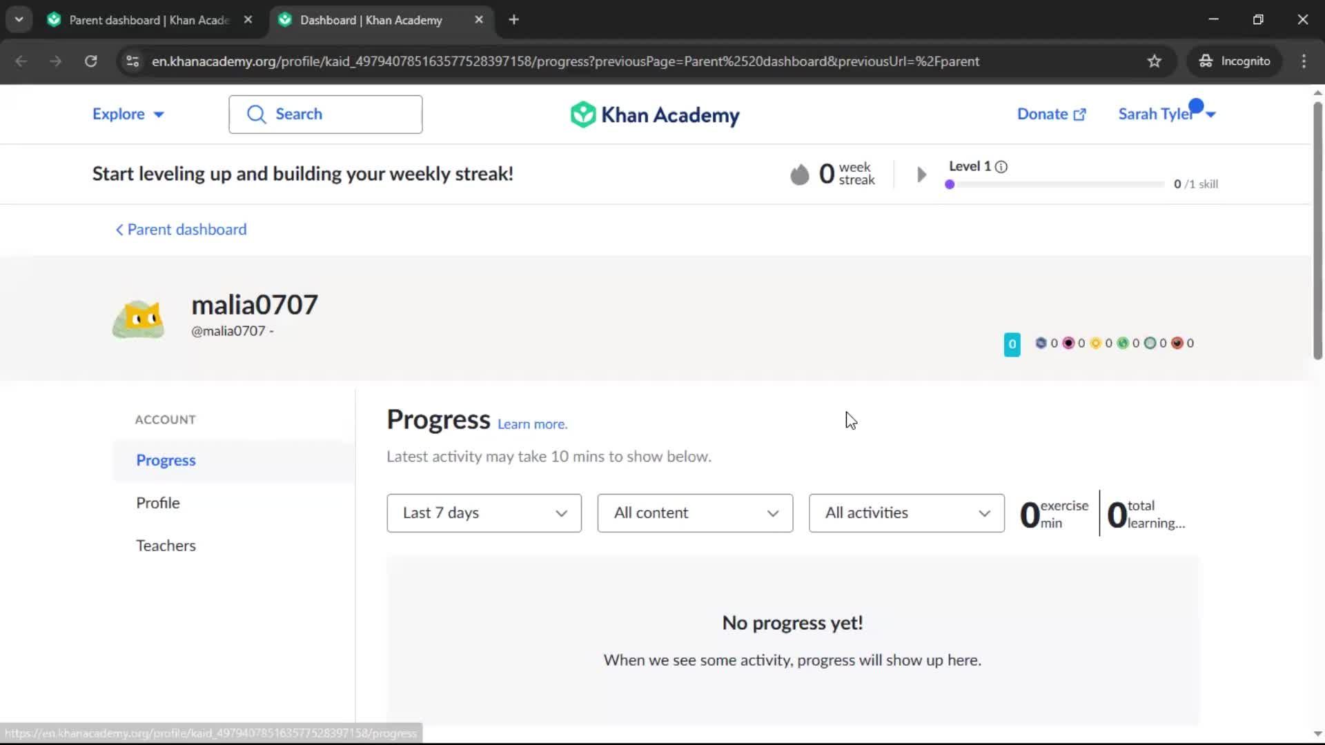 Adding a child screenshot