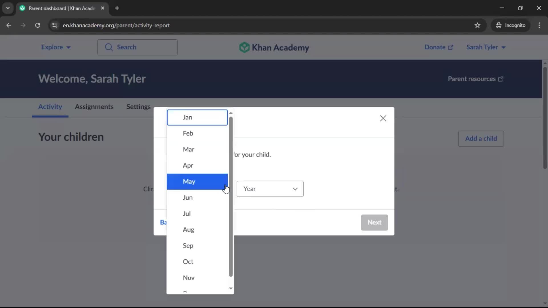 Adding a child screenshot