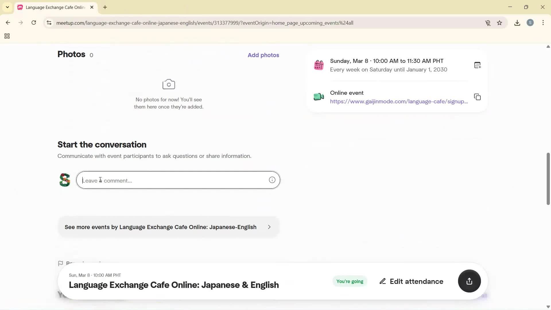 Commenting on Meetup video thumbnail