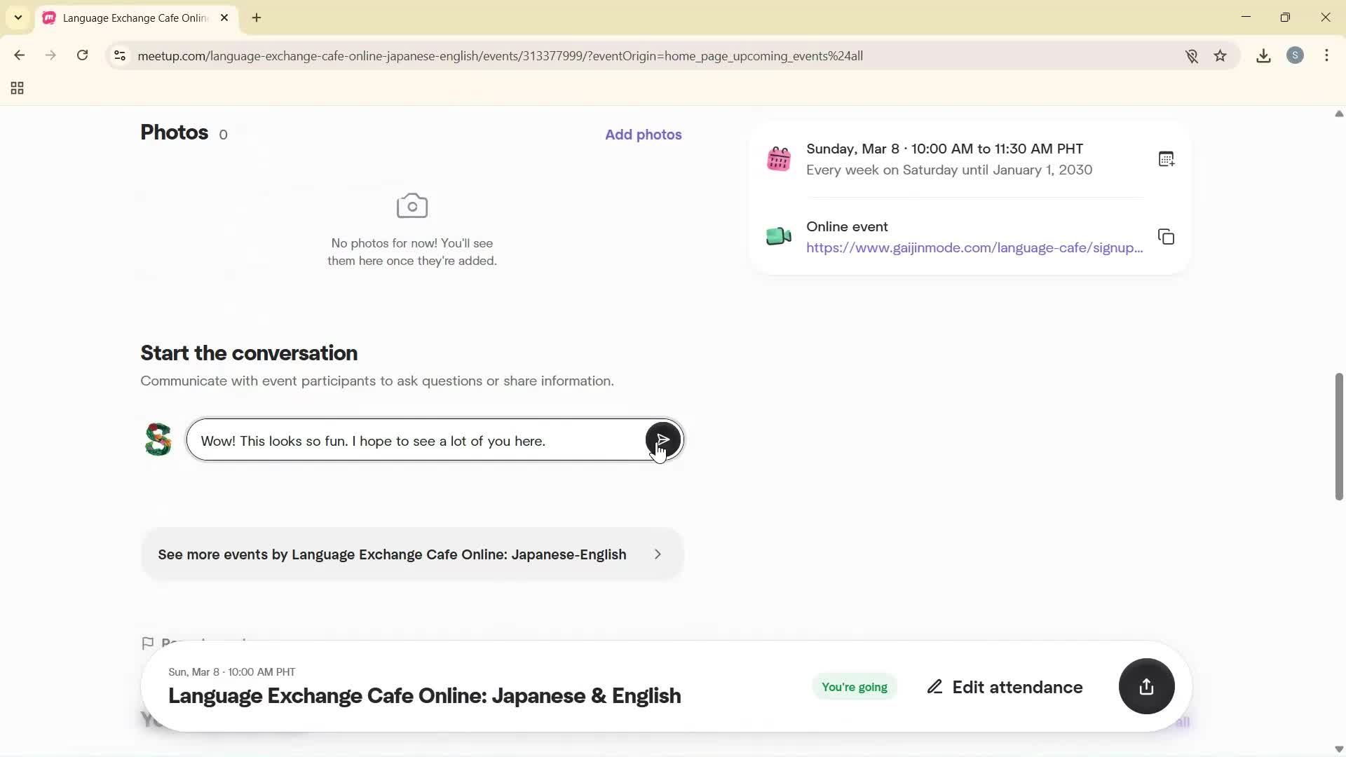 Commenting on Meetup video thumbnail