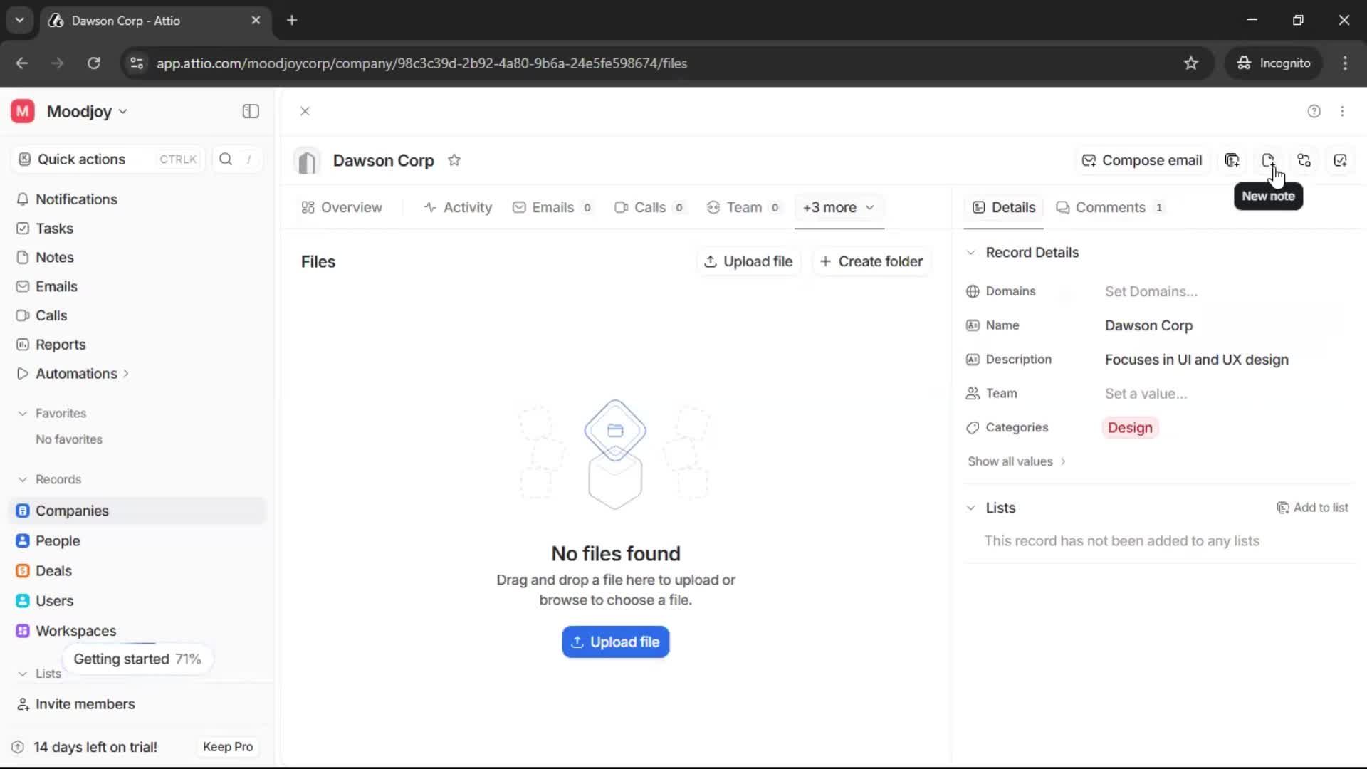 Adding a company screenshot