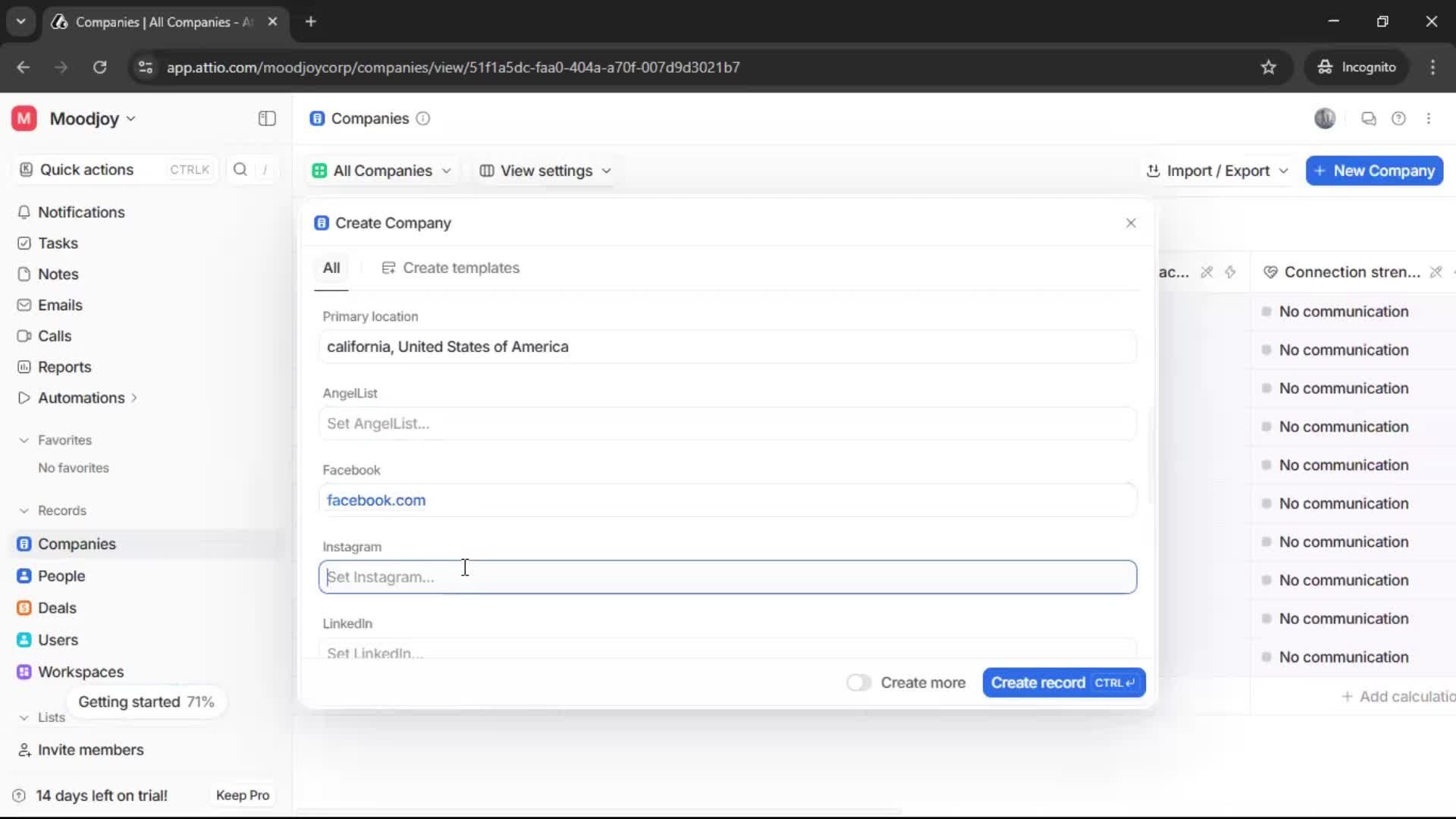 Adding a company screenshot