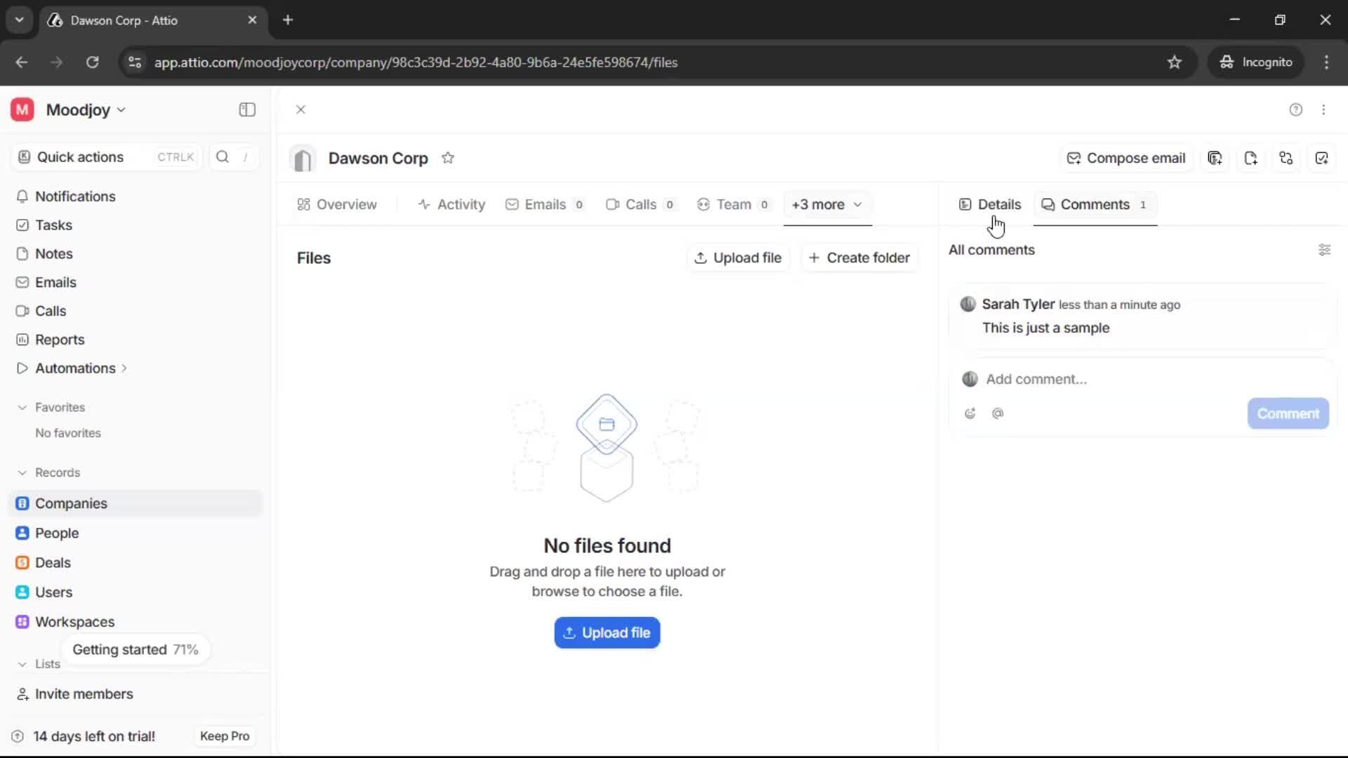 Adding a company screenshot