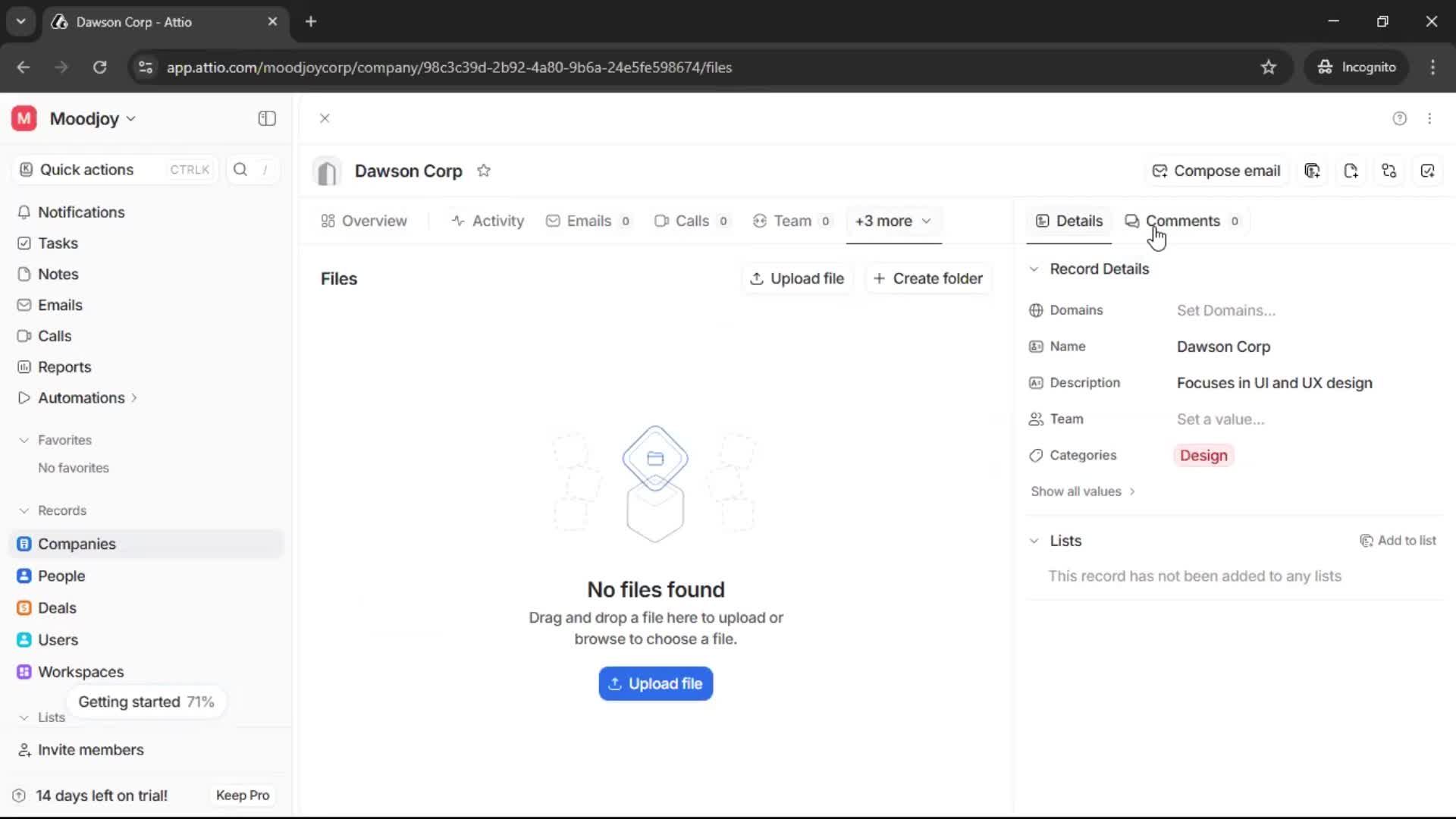 Adding a company screenshot