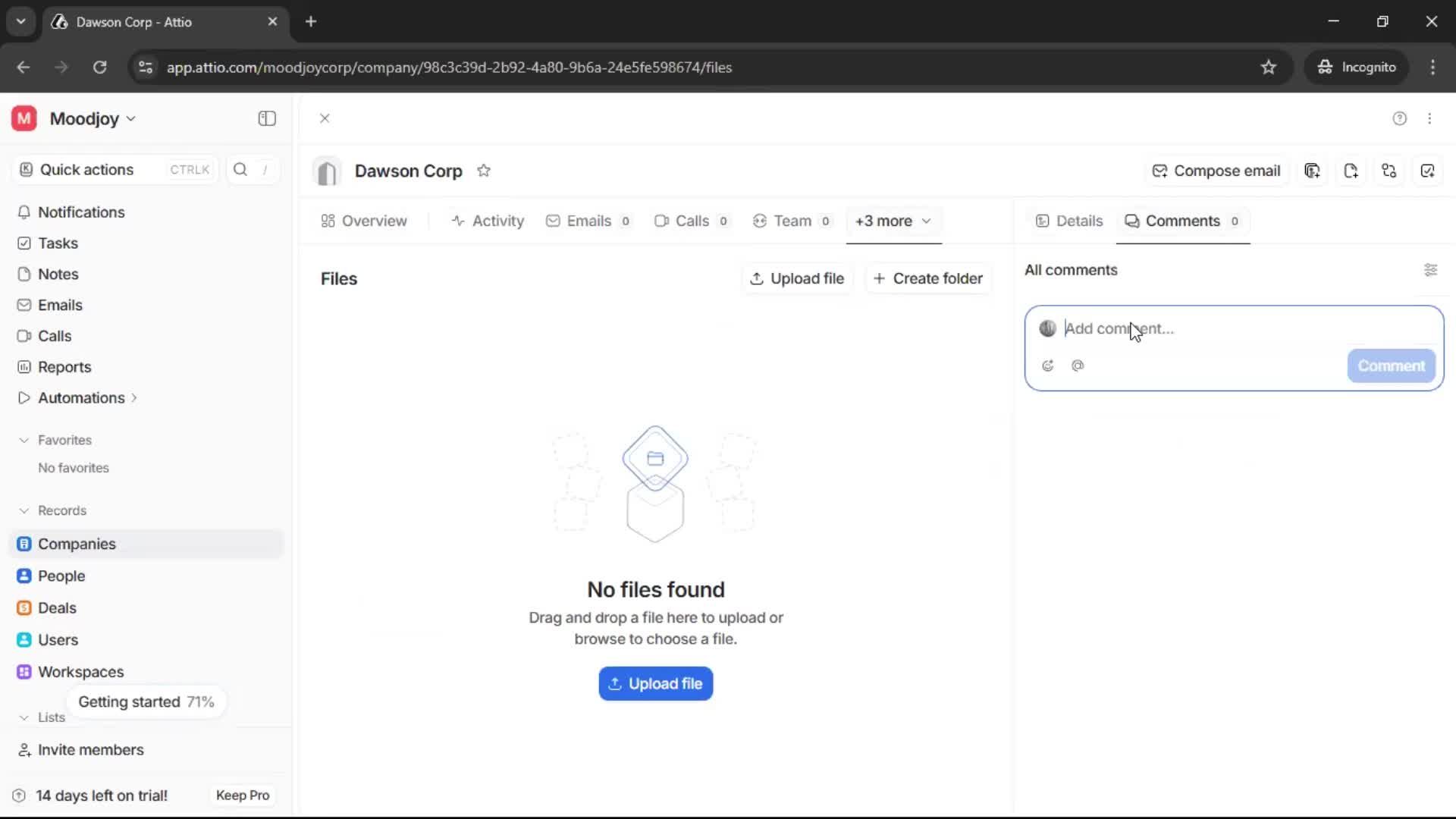Adding a company screenshot