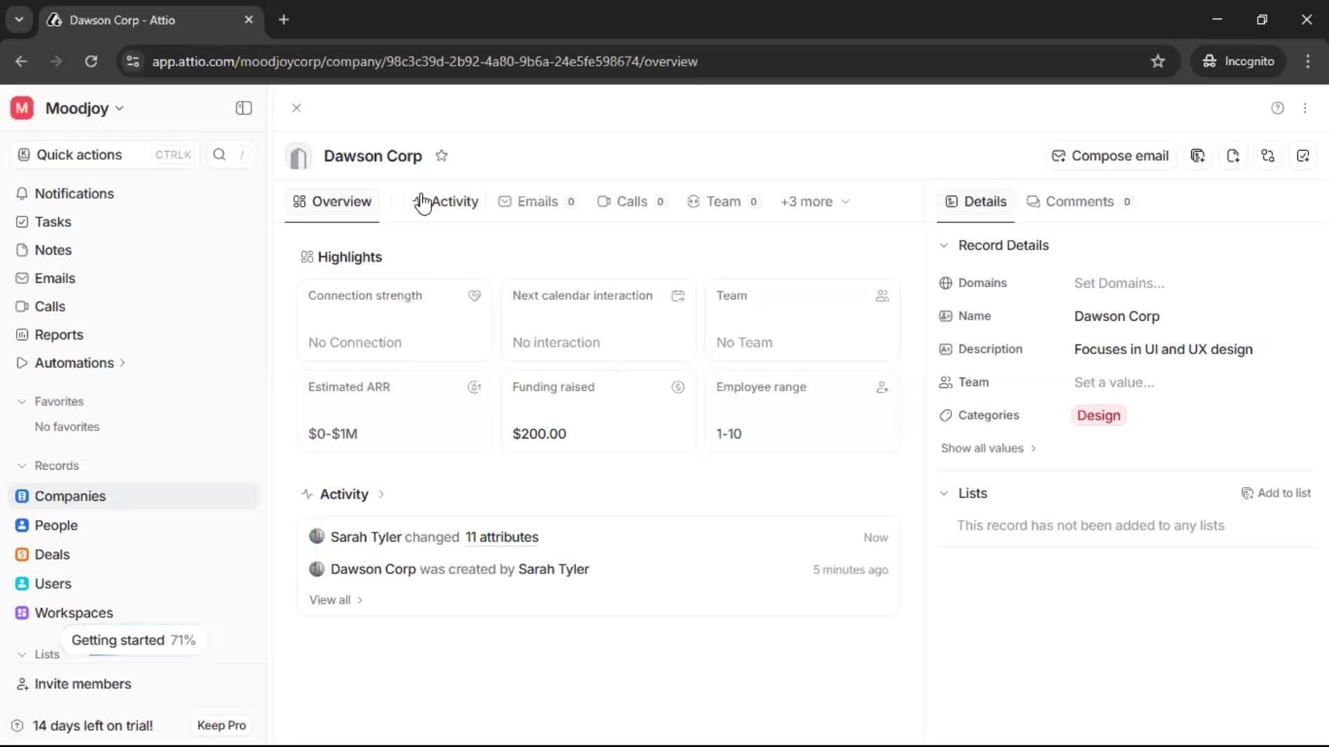 Adding a company screenshot