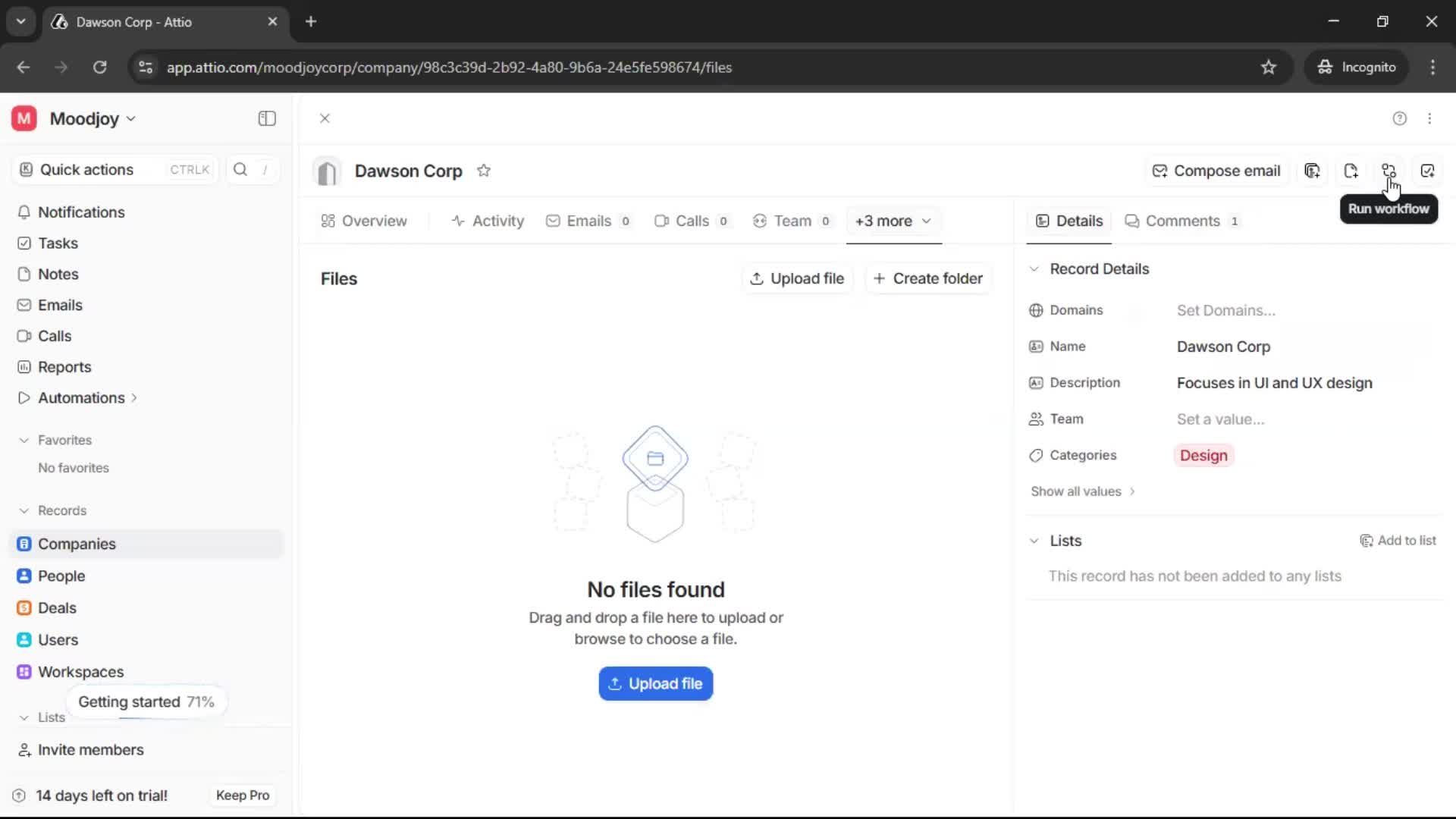 Adding a company screenshot