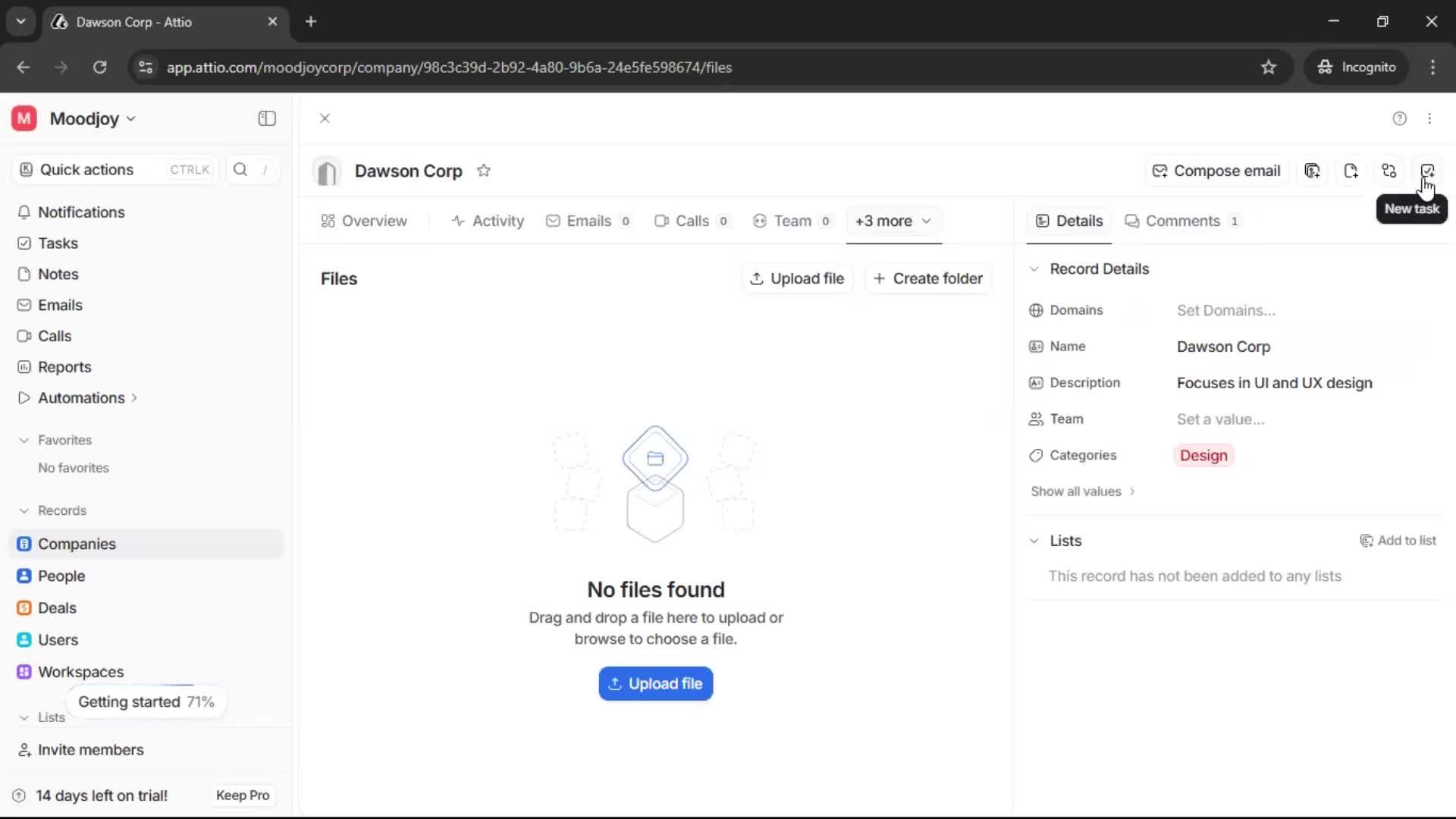 Adding a company screenshot