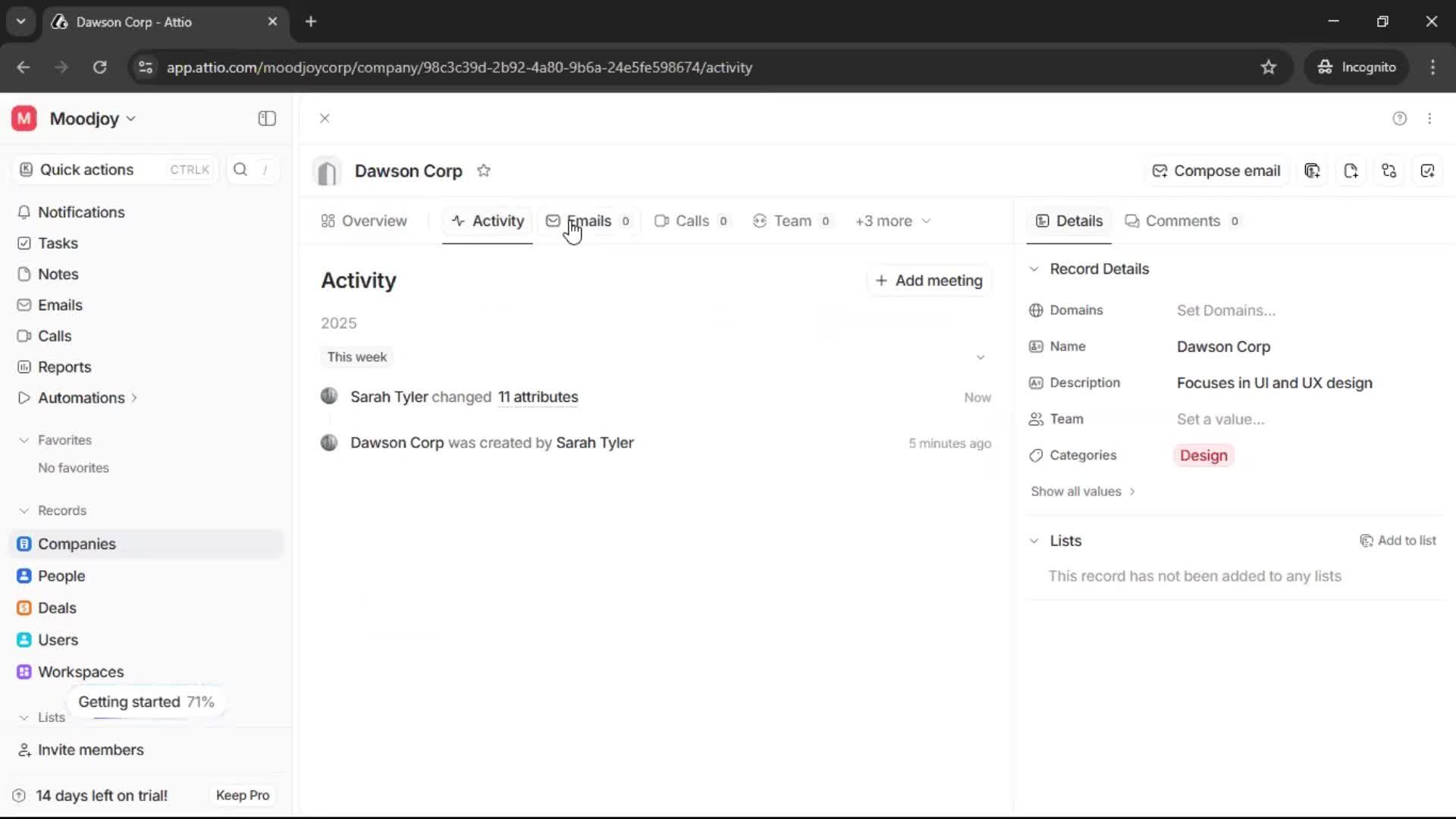Adding a company screenshot