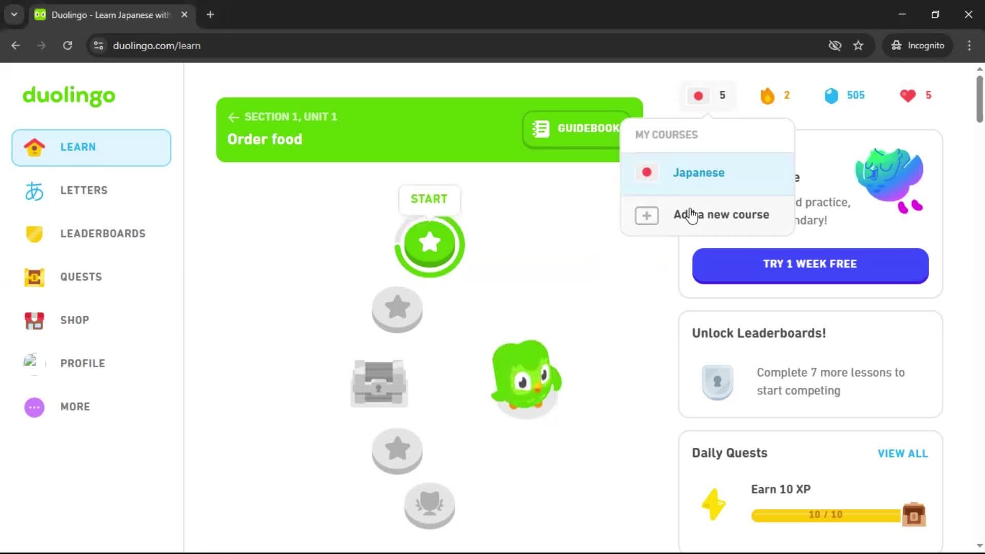 Adding a course screenshot