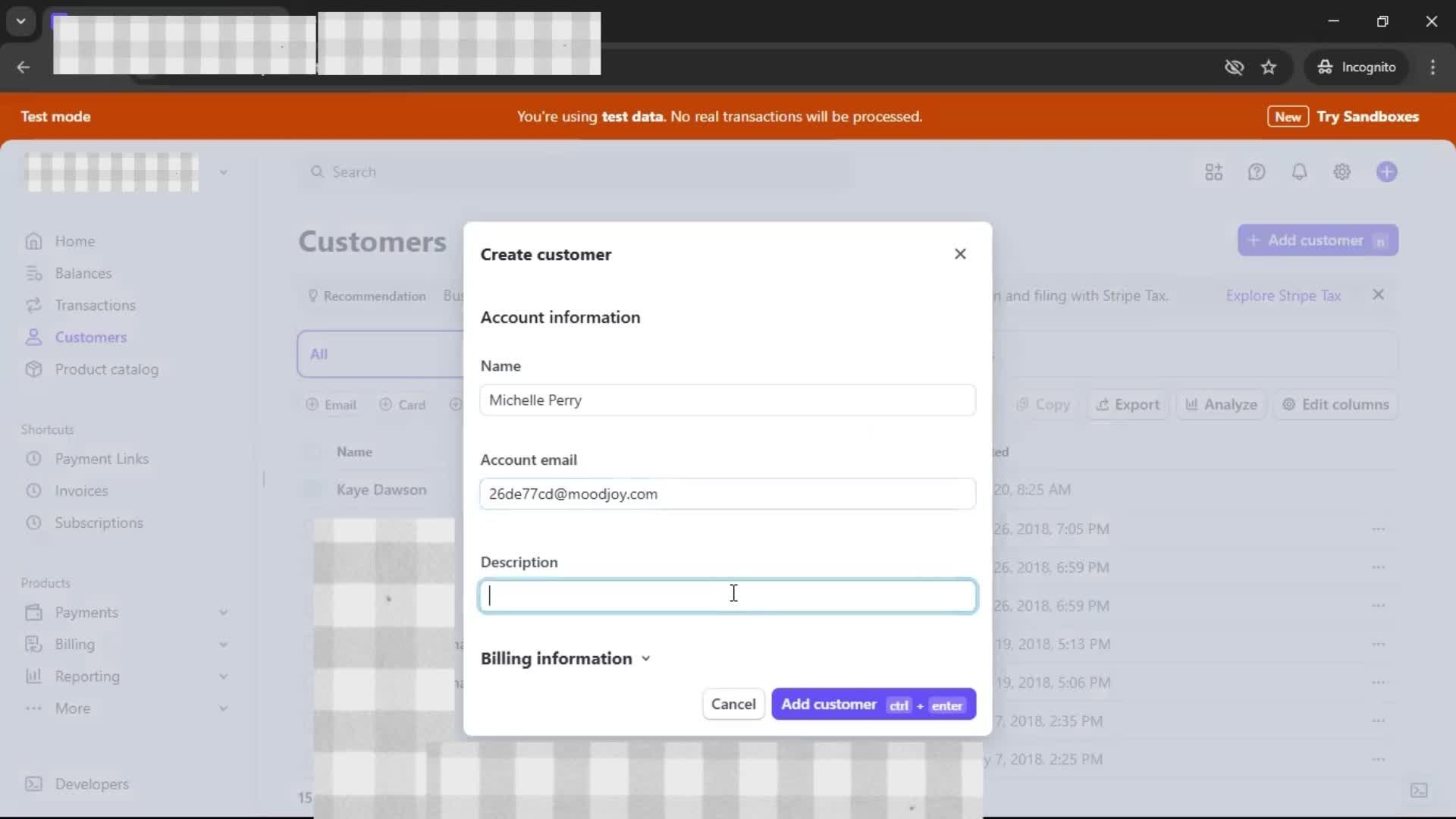Adding a customer screenshot