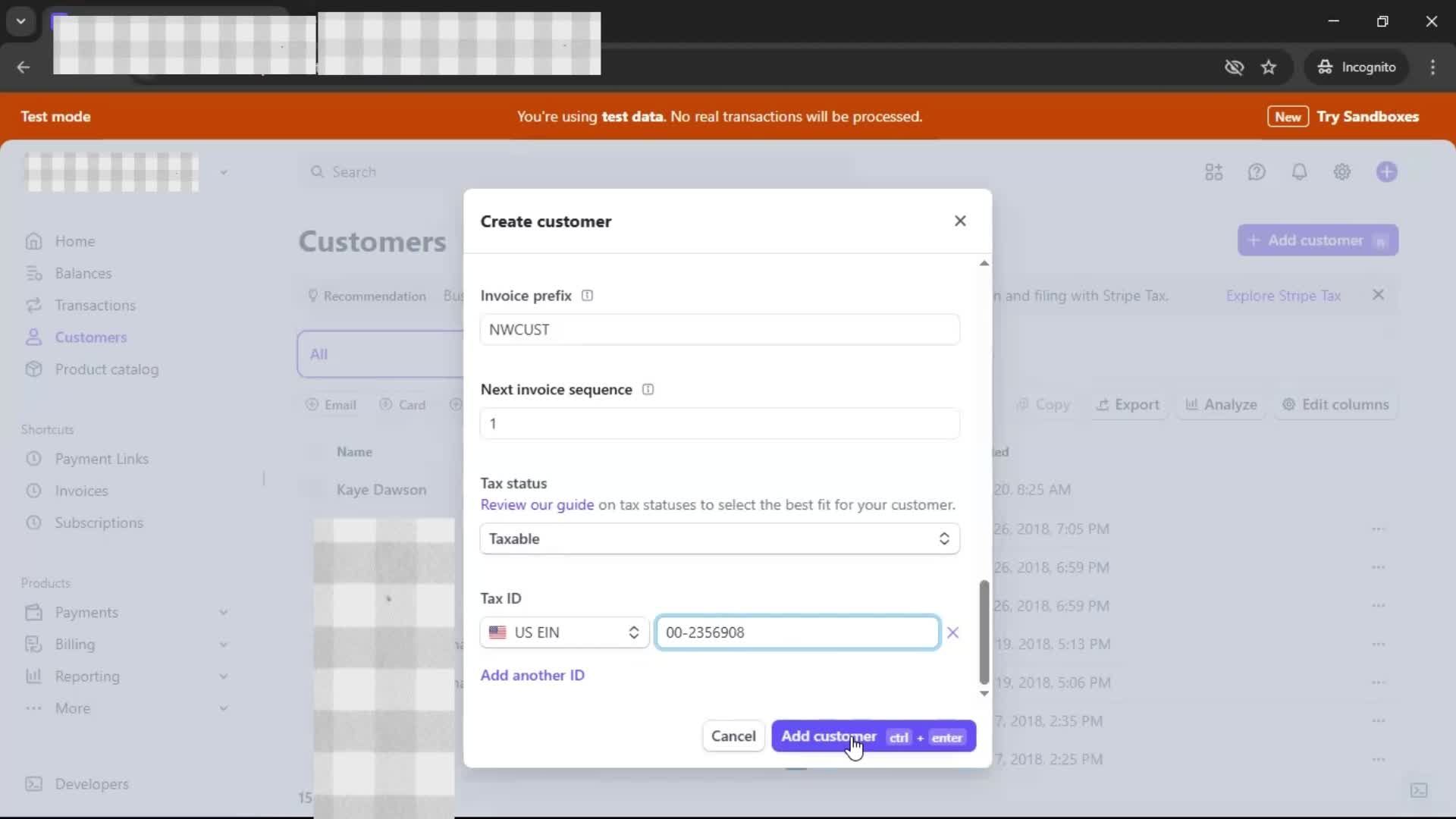 Adding a customer screenshot