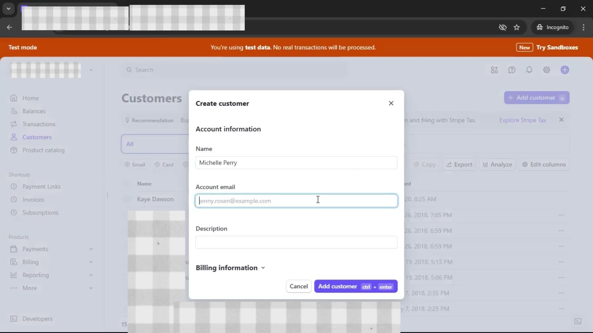 Adding a customer screenshot