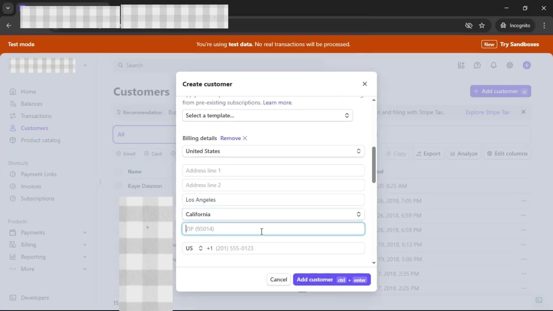 Adding a customer screenshot