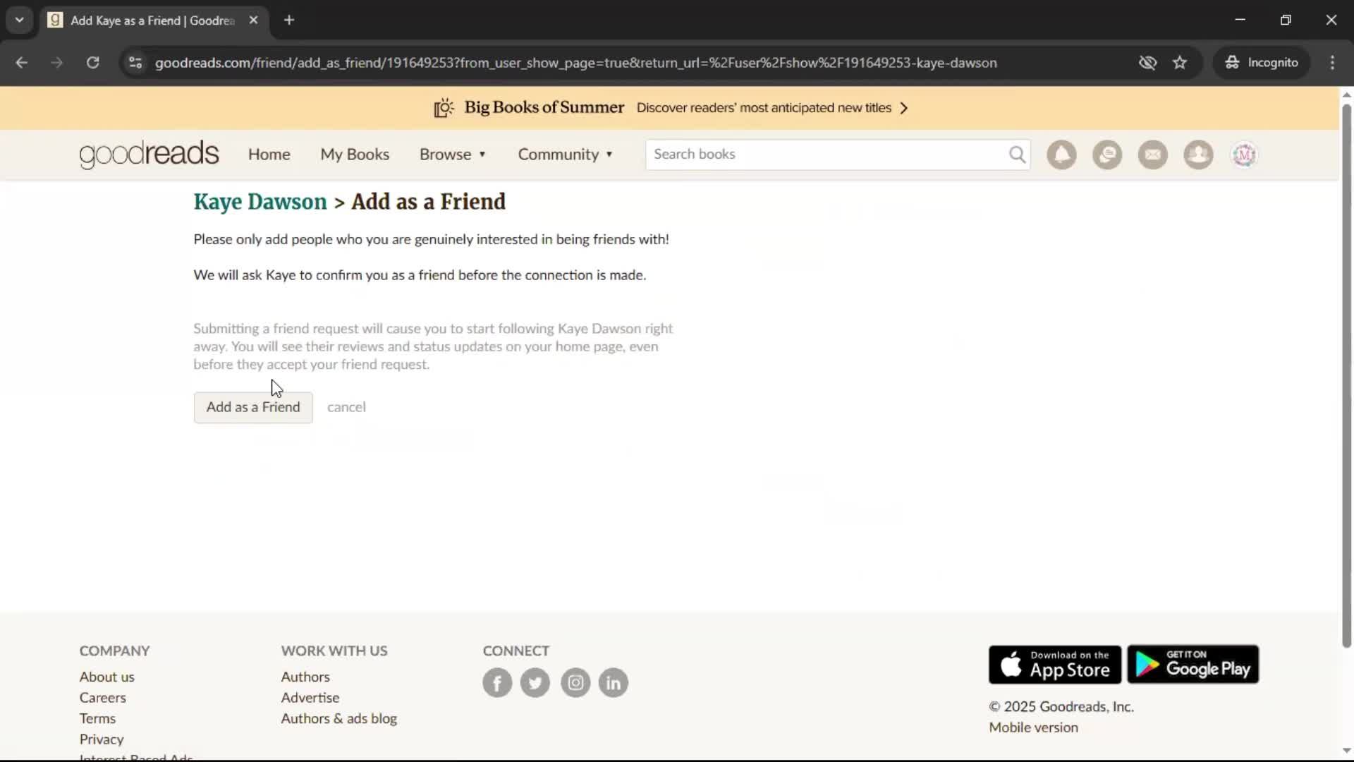 Adding a friend screenshot