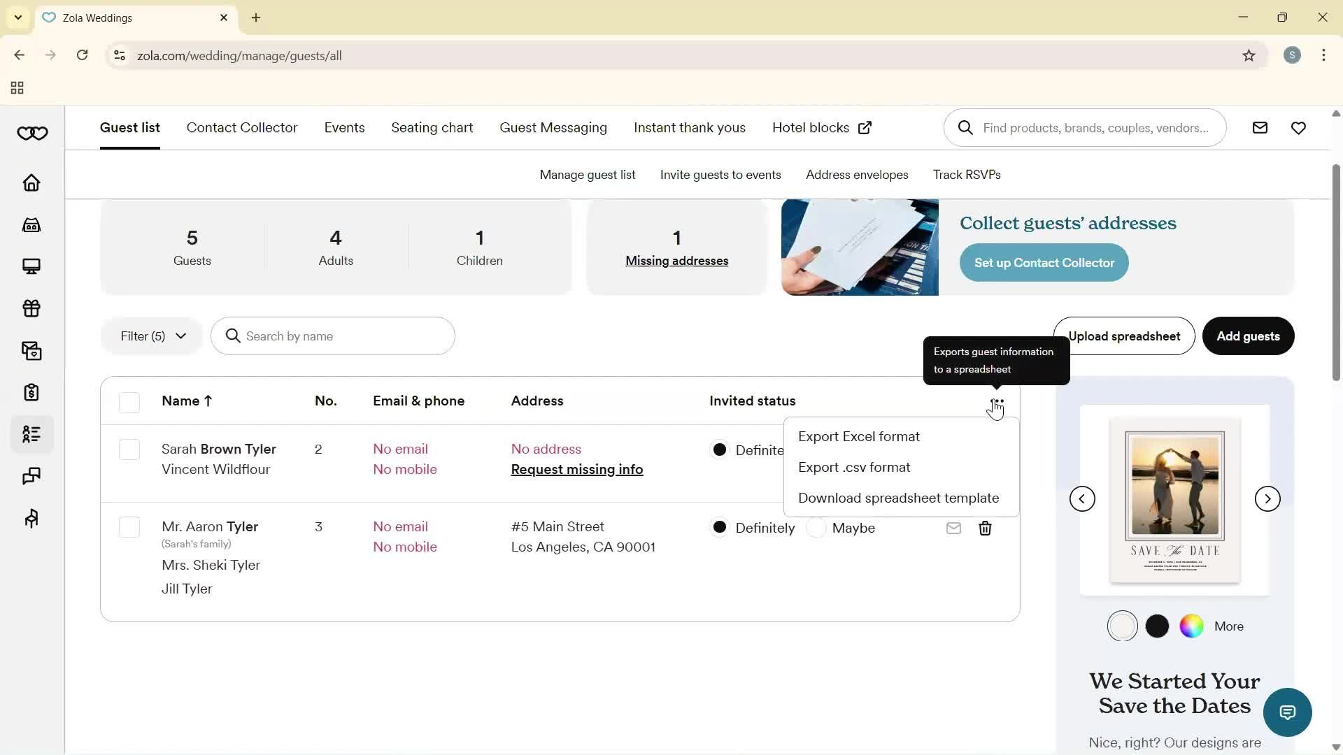 Adding guests screenshot