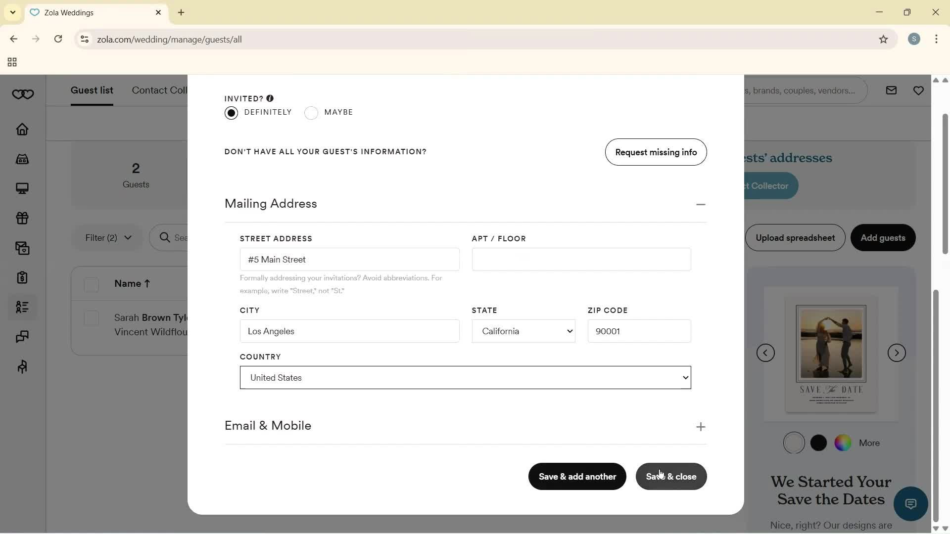 Adding guests screenshot