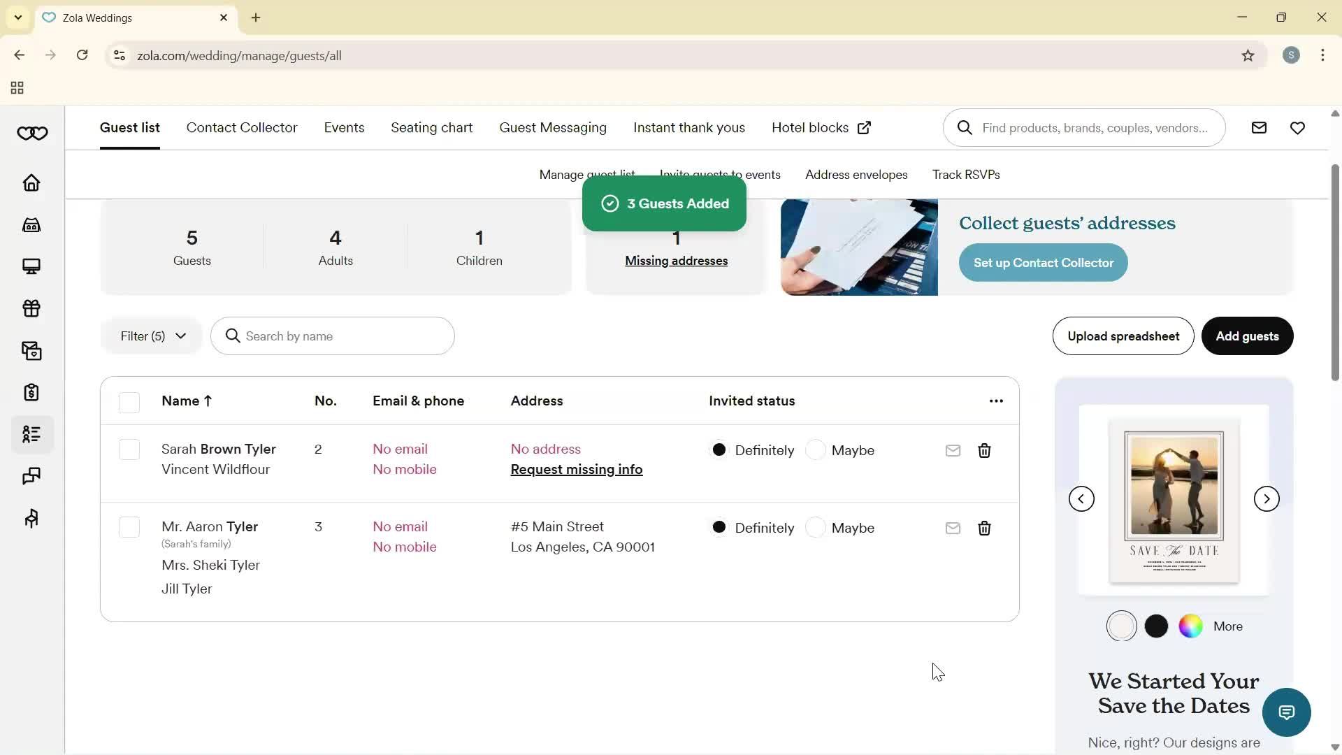 Adding guests screenshot