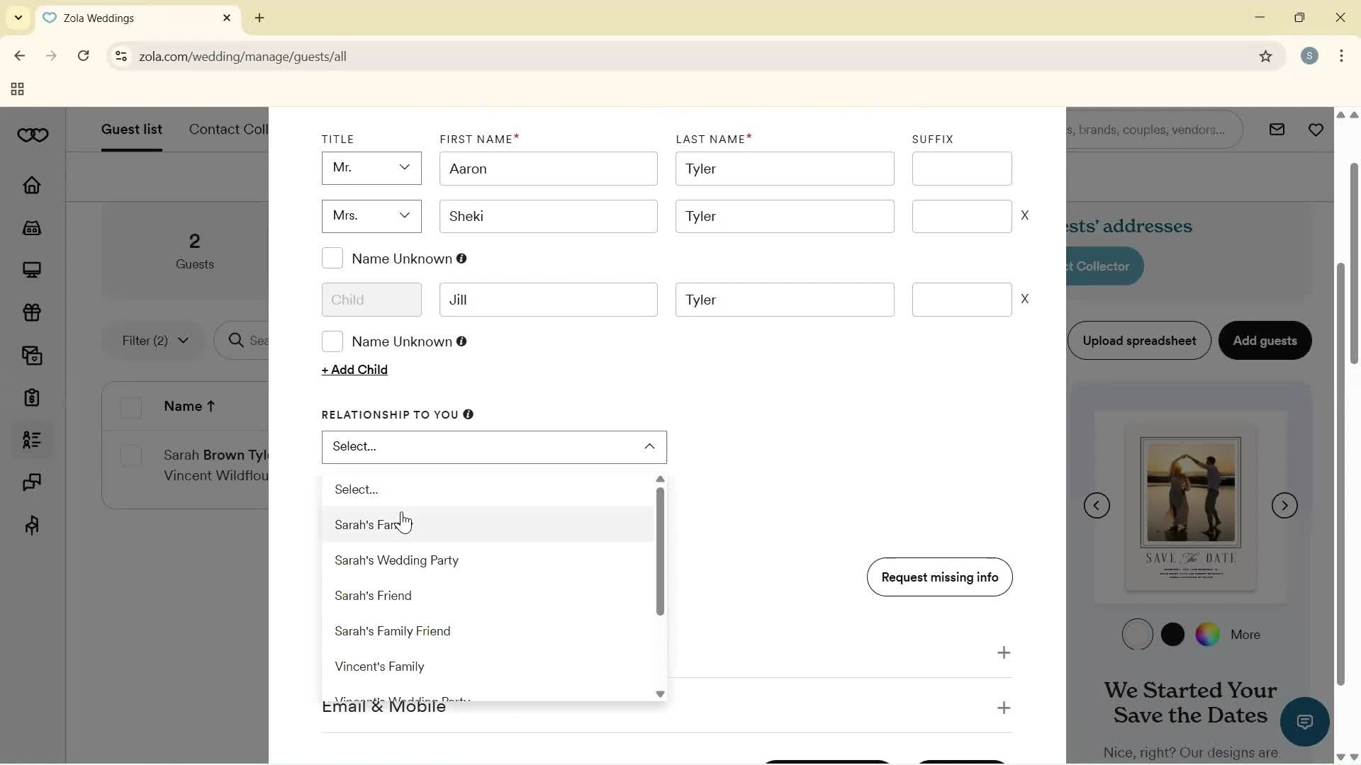Adding guests screenshot