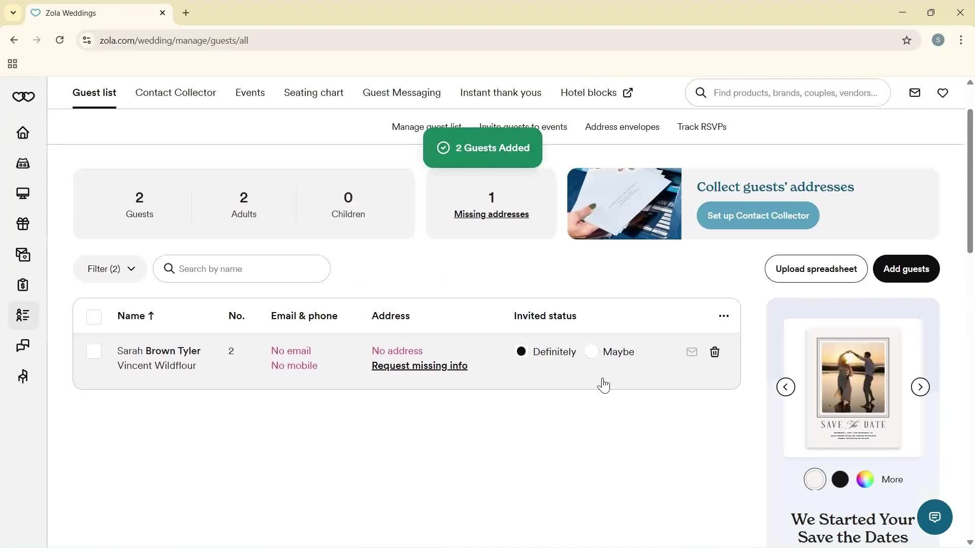 Adding guests screenshot