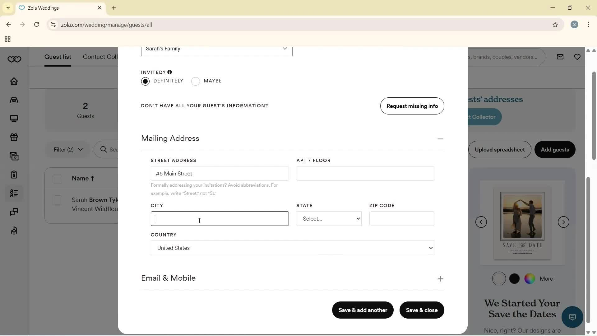 Adding guests screenshot