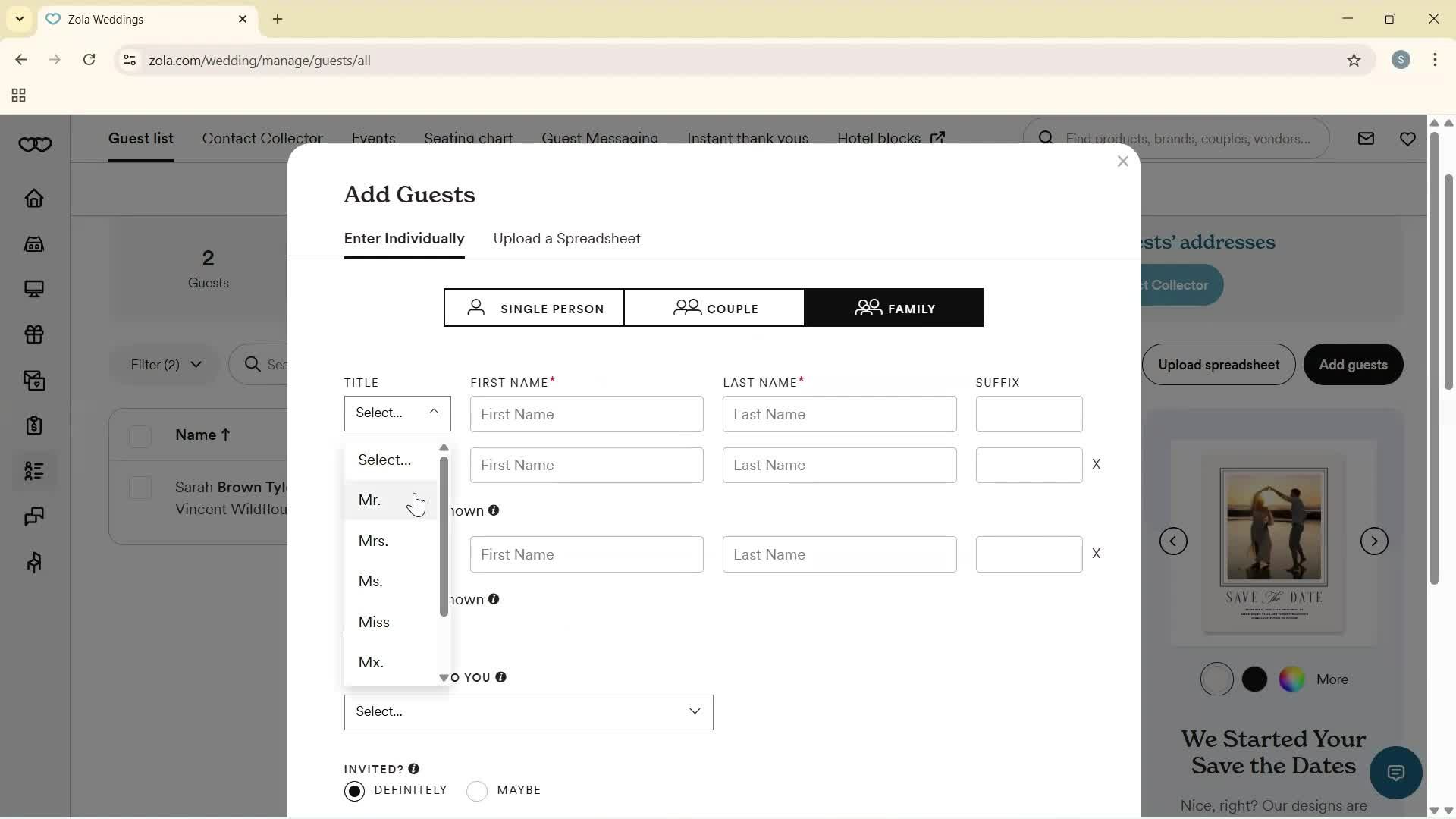 Adding guests screenshot