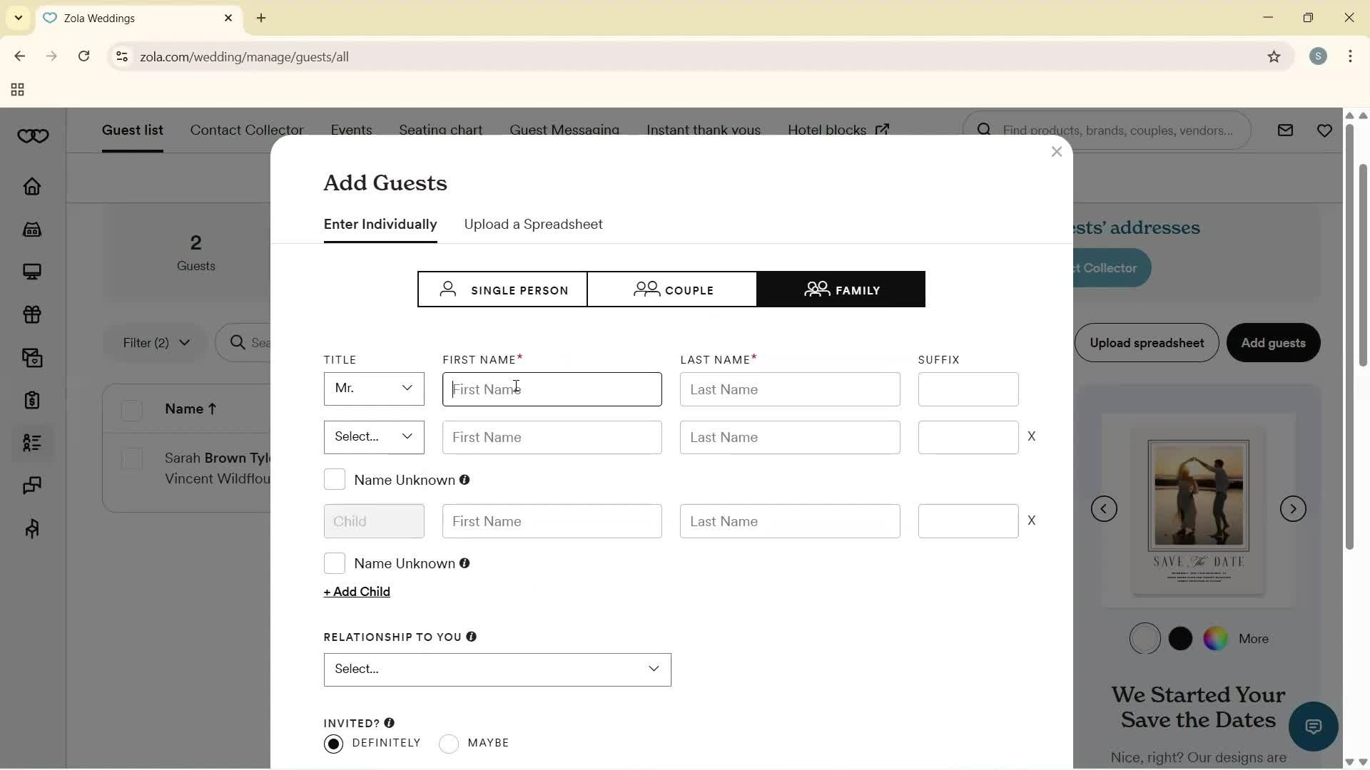 Adding guests screenshot