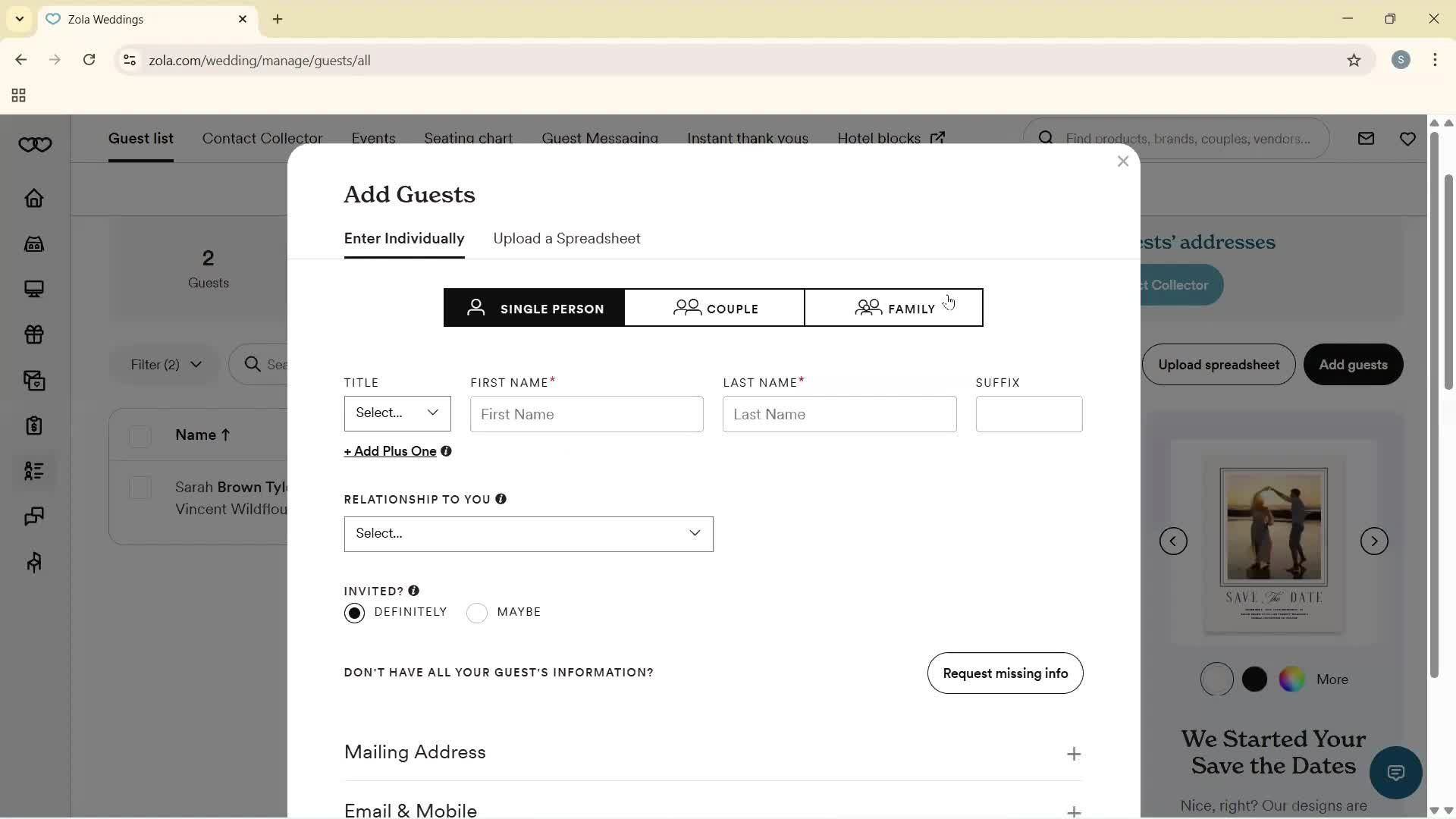 Adding guests screenshot