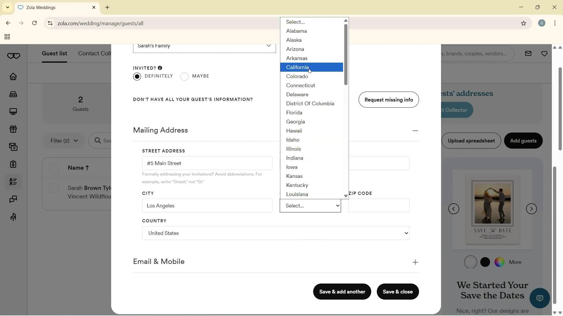 Adding guests screenshot