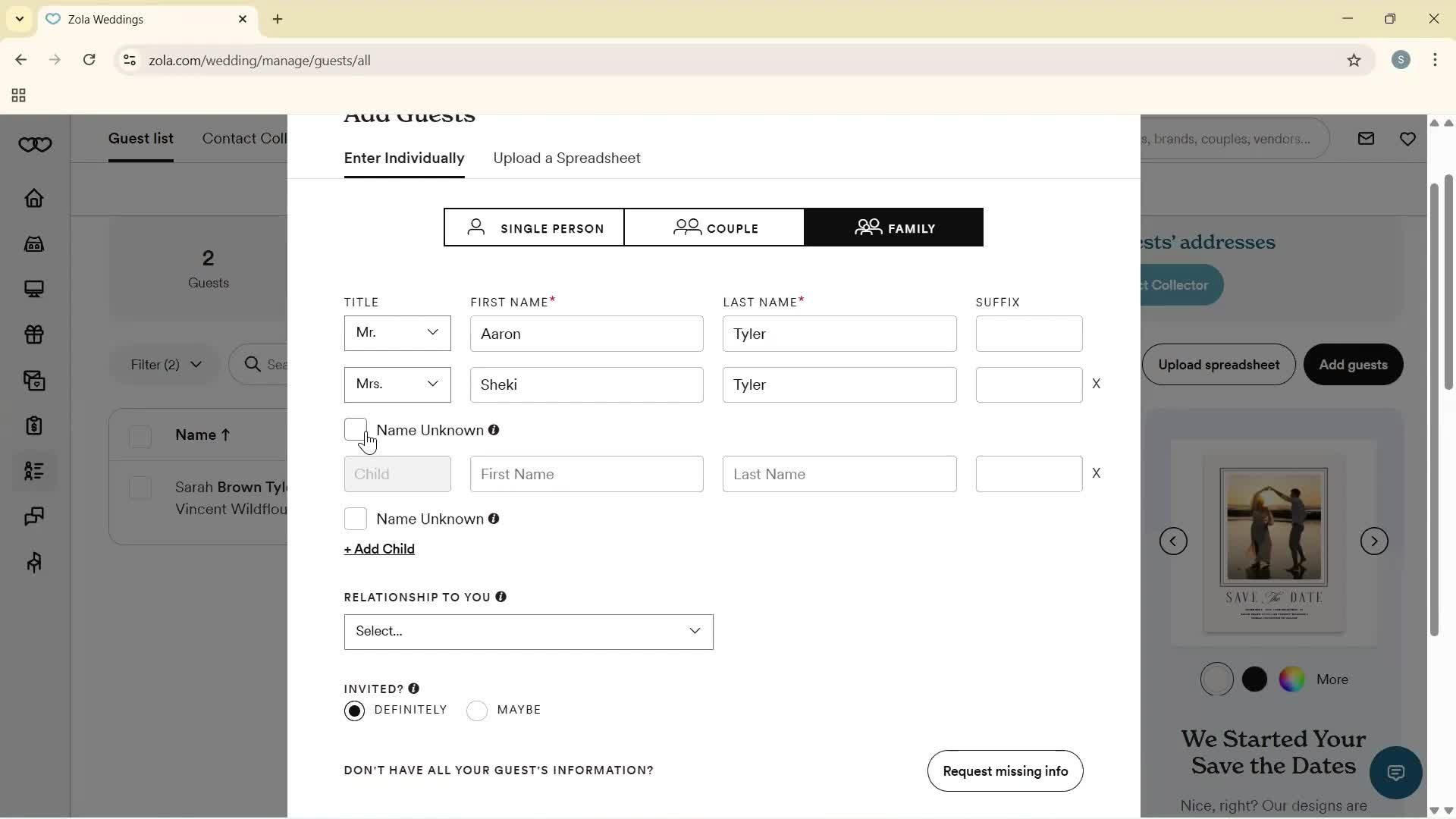 Adding guests screenshot