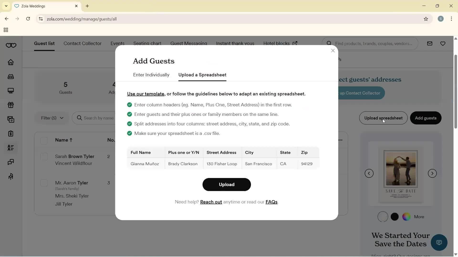Adding guests screenshot
