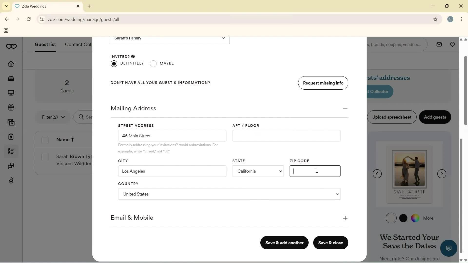 Adding guests screenshot