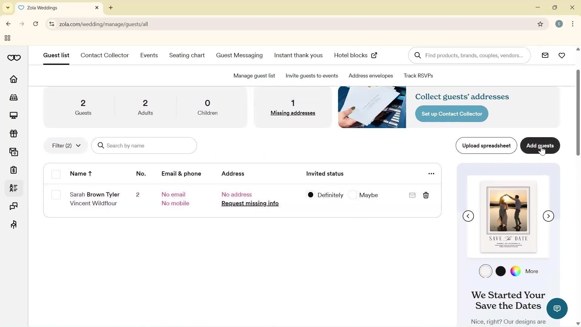 Adding guests screenshot