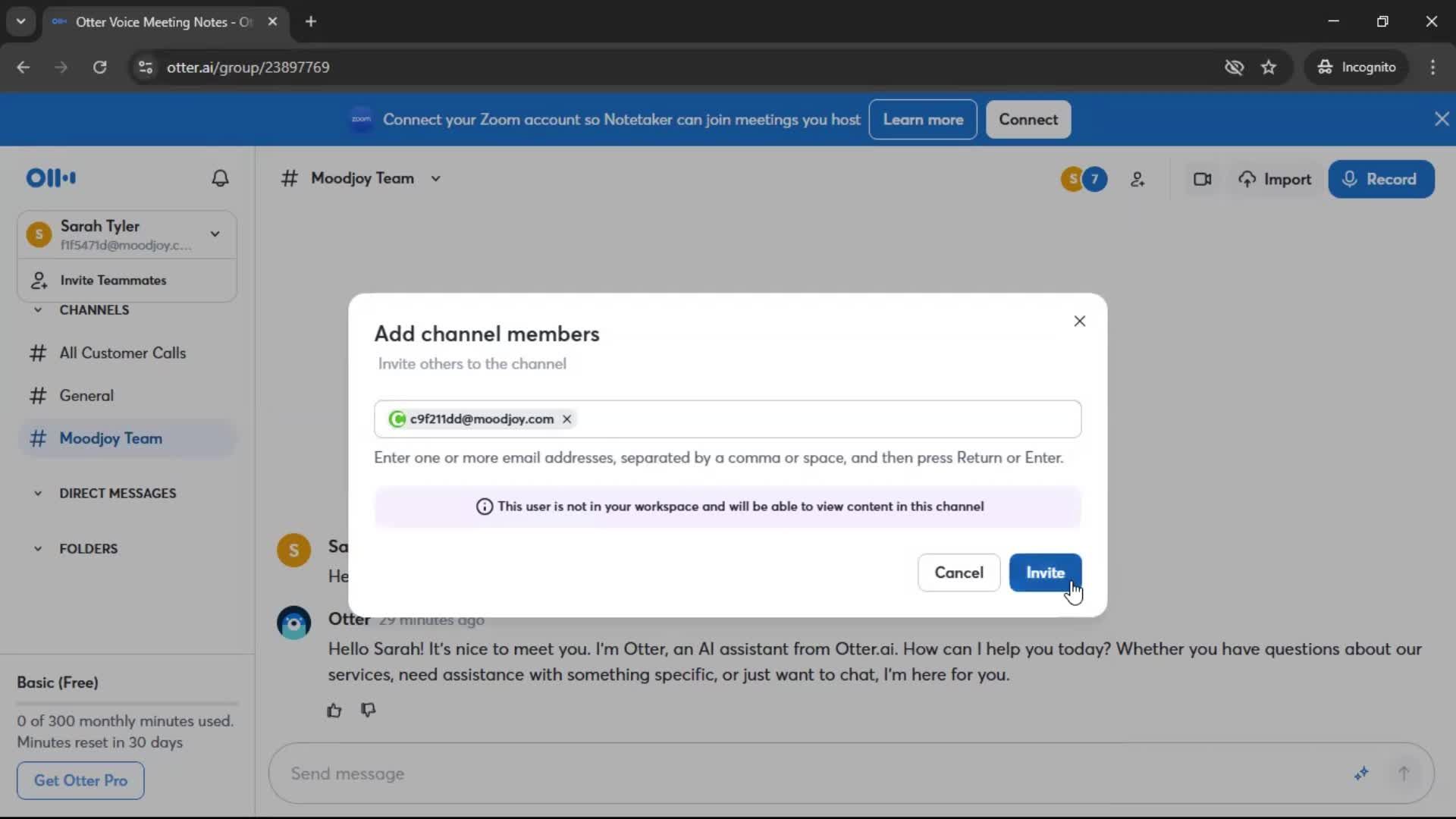 Adding a member screenshot