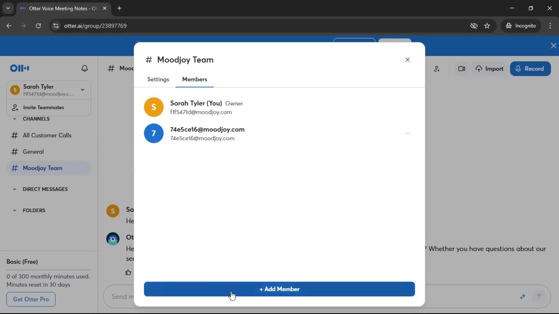 Adding a member screenshot