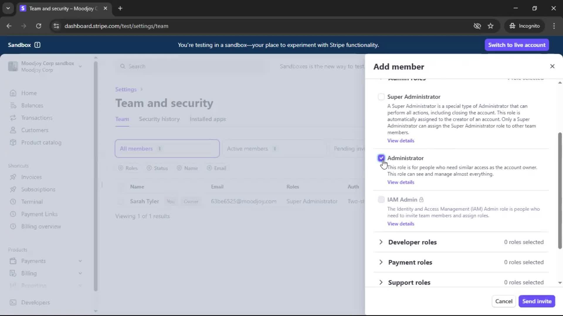 Adding a member screenshot