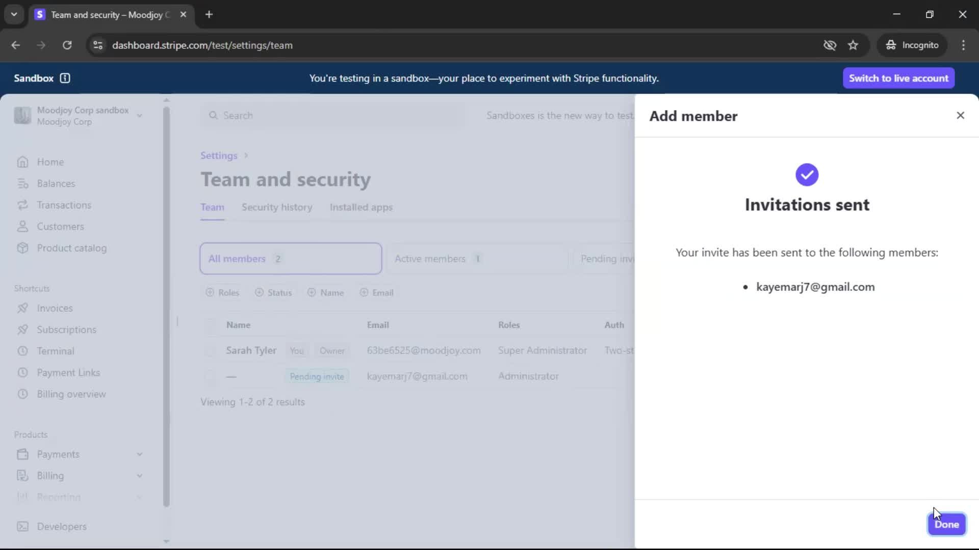 Adding a member screenshot
